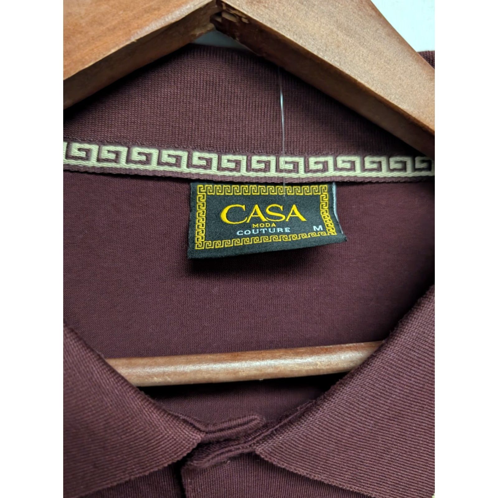 Vintage Casa Moda Couture Polo Shirt Men XL Maroon Greek Key Versace Pattern Short Sleeve Collared Zip Polo Shirt Couture Mens Size US XL / EU 56 / 4 - 4 Thumbnail