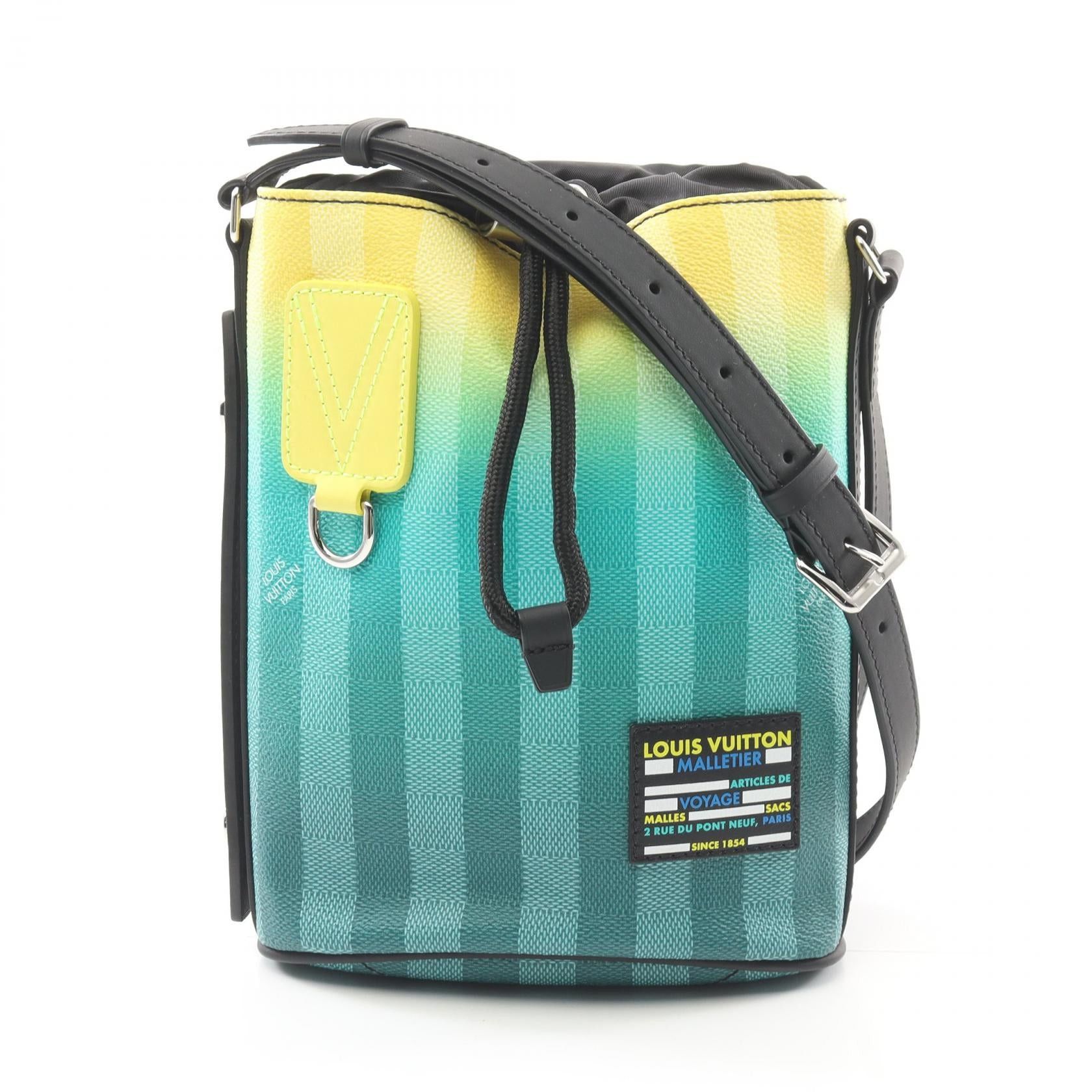 Louis Vuitton Sakmaran Messenger Damier Stripe Shoulder Bag Leather Green Yellow Black, Men's
