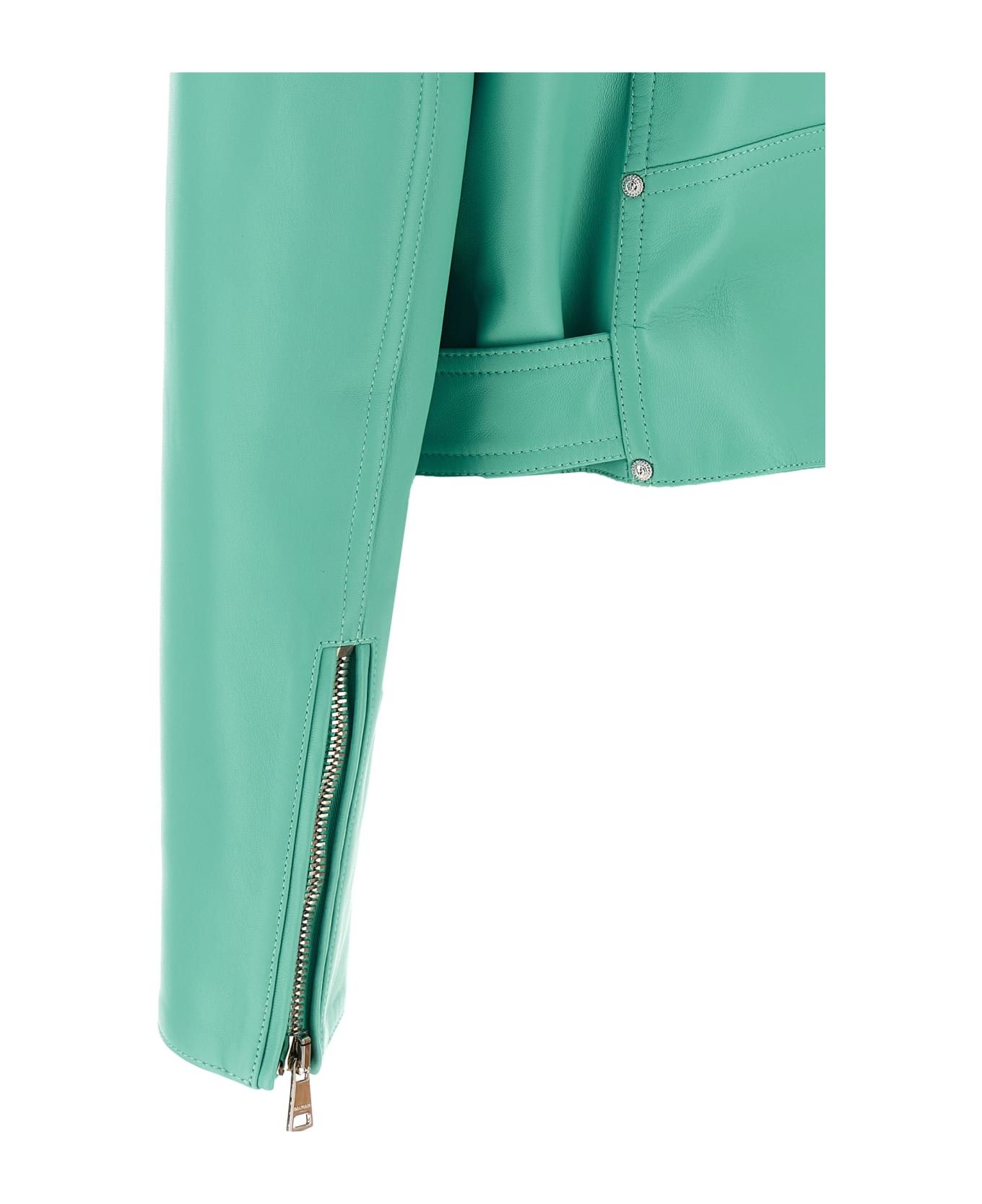 Balmain o1s1wg110825 Biker Belted Jacket in Light Blue Size S / US 4 / IT 40 - 4 Thumbnail