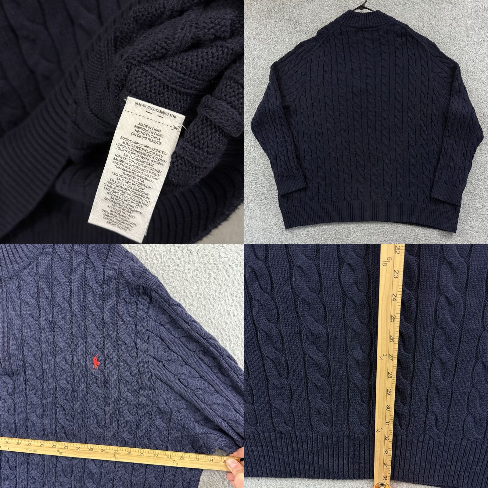 Ralph Lauren VINTAGE Polo Ralph Lauren Sweater Mens 4XLT Cable Knit Quarter Zip Navy Blue Preppy Size US XXL / EU 58 / 5 - 8 Thumbnail