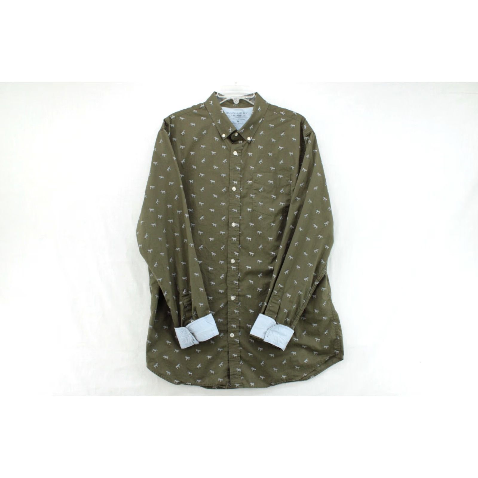 Banana Republic Banana Republic Luxe Poplin Shirt Men’s XL Green Zebra Print Slim Fit Button Up Shirt Size US XL / EU 56 / 4 - 2 Thumbnail