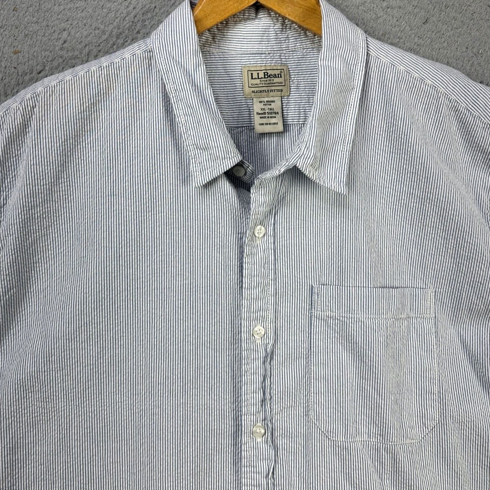 Vintage L.L. Bean Organic Cotton Shirt Seersucker Mens 2XL Tall Blue Striped Button Up Size US XXL / EU 58 / 5 - 5 Thumbnail