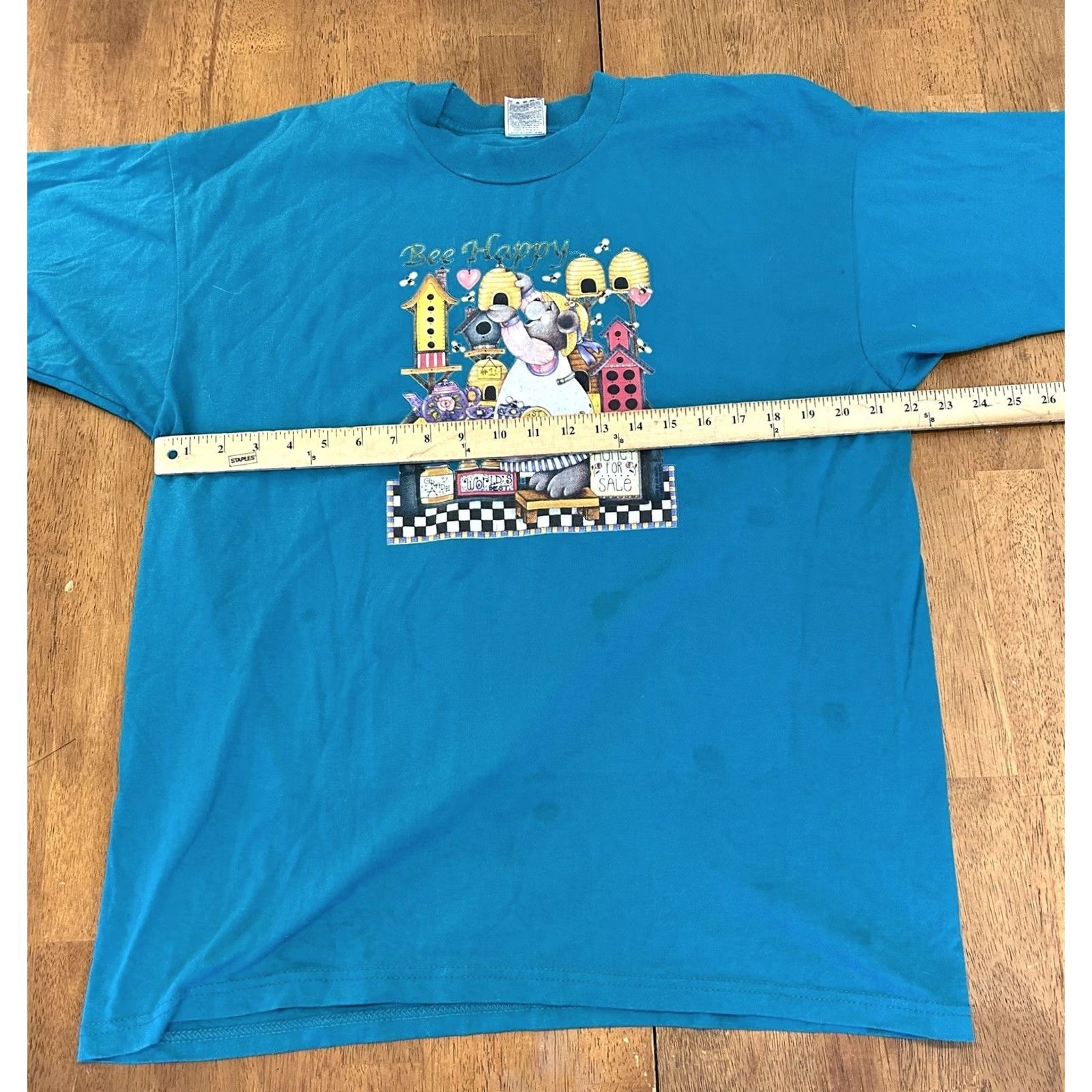Fruit Of The Loom VINTAGE Fruit of the Loom T-Shirt XL Blue 90s Honey Bear Happy Bee Size US XL / EU 56 / 4 - 6 Thumbnail
