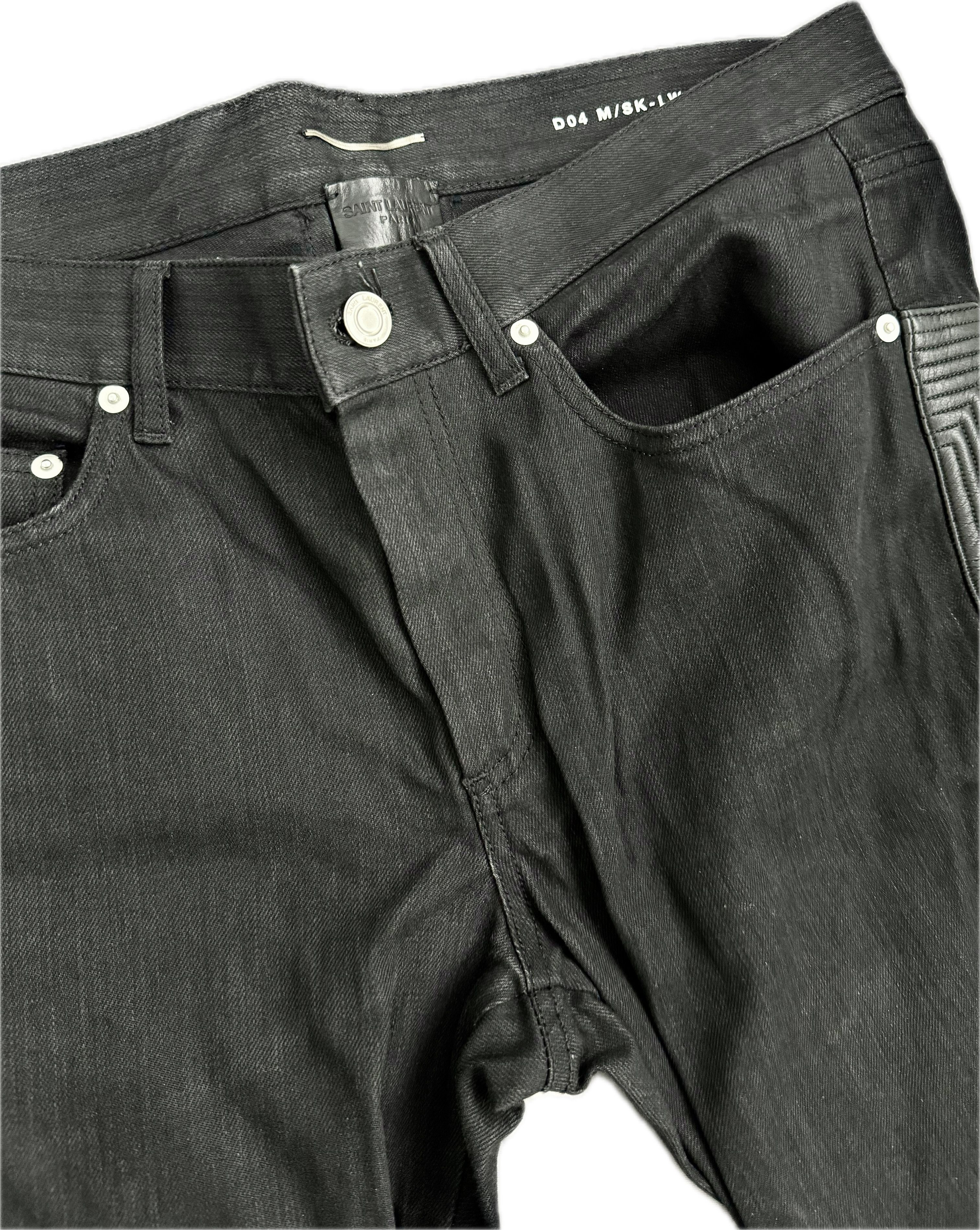 Saint Laurent D04 Black Lambskin Leather Biker Jeans