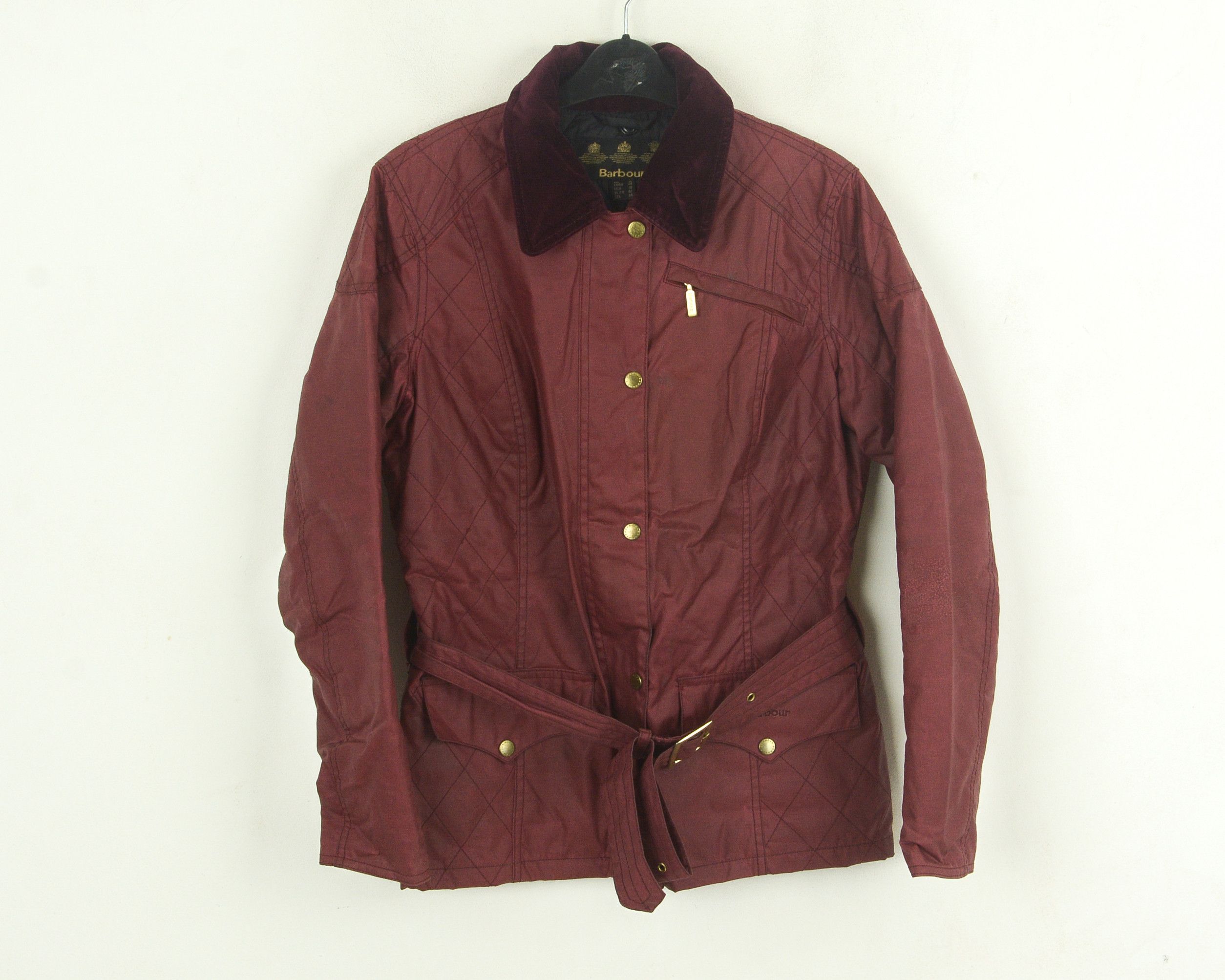 Barbour Women's UK 14 Waxed Cotton Jacket Burgundy Belted EU 40 Size L / US 10 / IT 46 - 1 Thumbnail