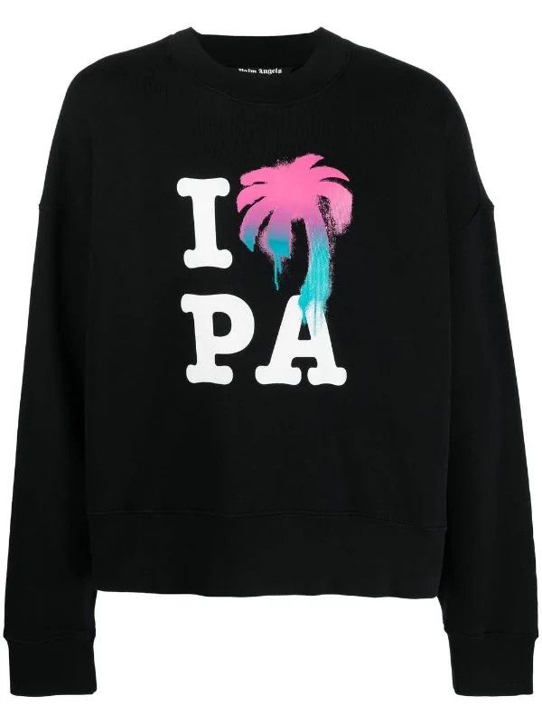 image of Palm Angels I Love Pa Crew-Neck Sweatshirt in Black, Men's (Size XL)