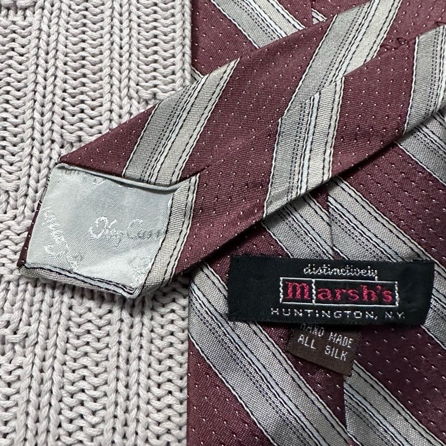 Oleg Cassini Vintage Oleg Cassini maroon and silver striped silk tie Size ONE SIZE - 3 Thumbnail