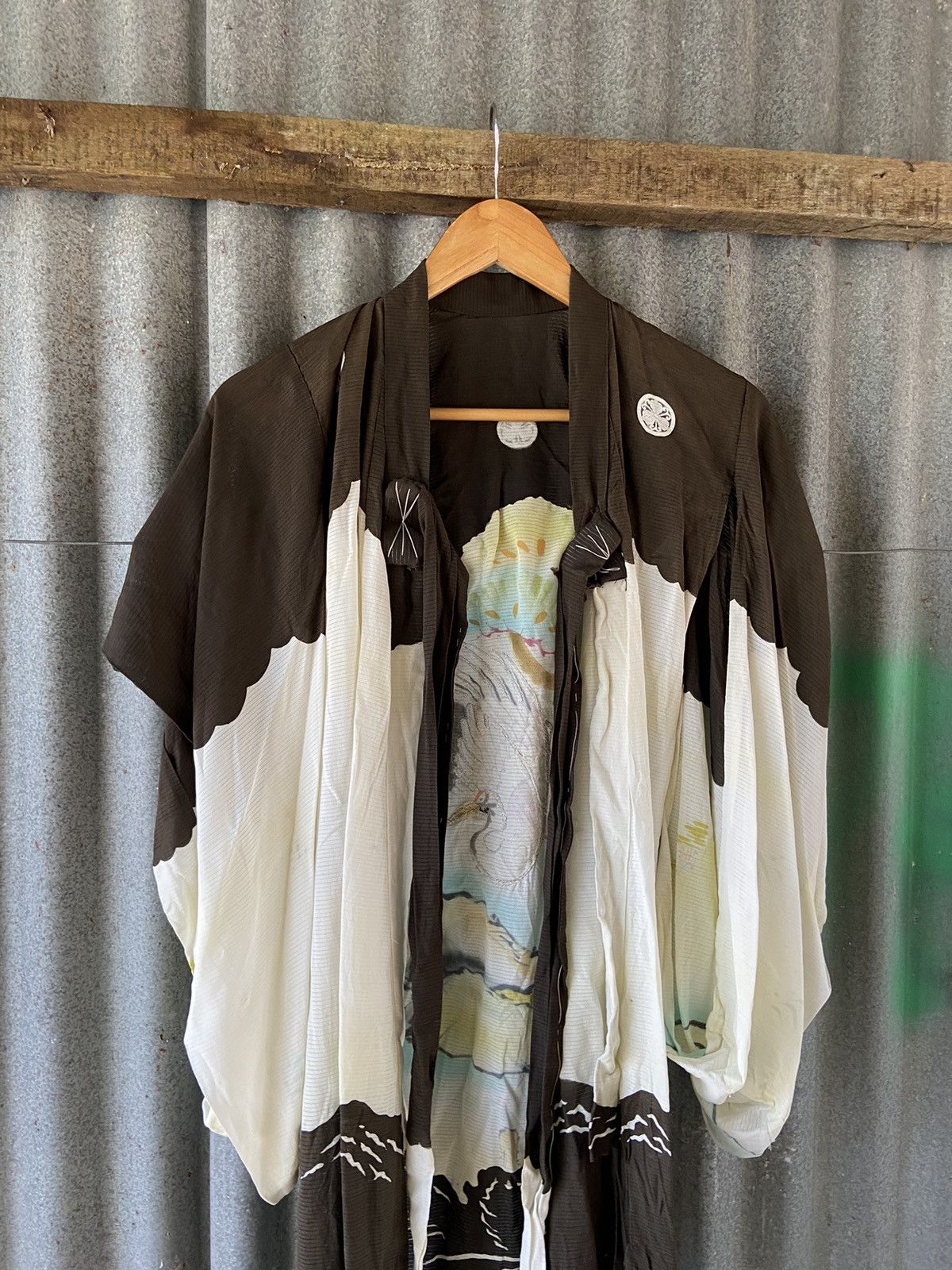 Komono Vintage Japanese Haori CraneLandscape Silk Kimono Size M / US 6-8 / IT 42-44 - 7 Thumbnail