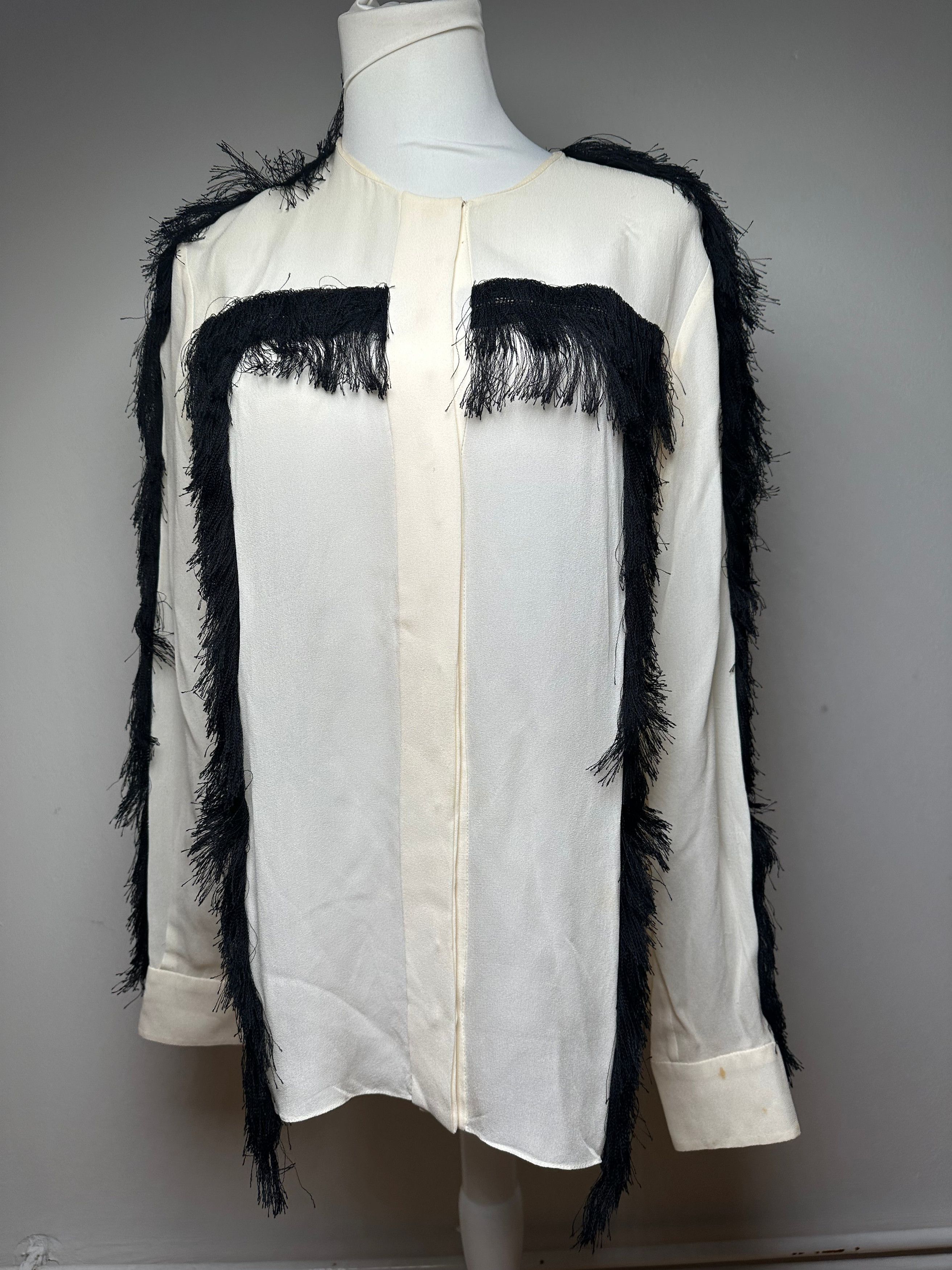 Chloe Vintage Silk Feather Shirt M White Black Size S / US 4 / IT 40 - 1 Thumbnail