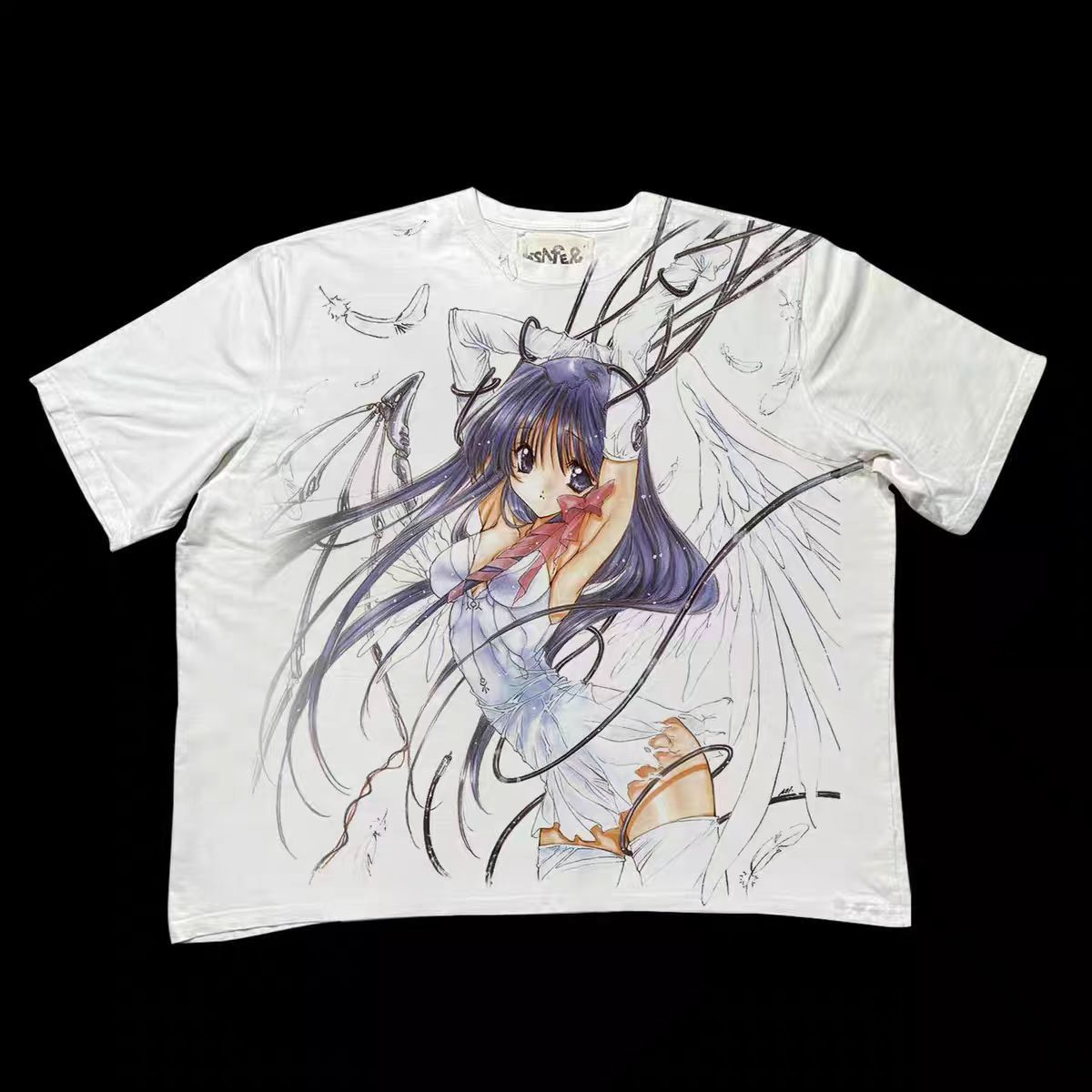 Vintage White Loose Hand Painted y2k Short Sleeve T-Shirt Size US M / EU 48-50 / 2 - 1 Thumbnail