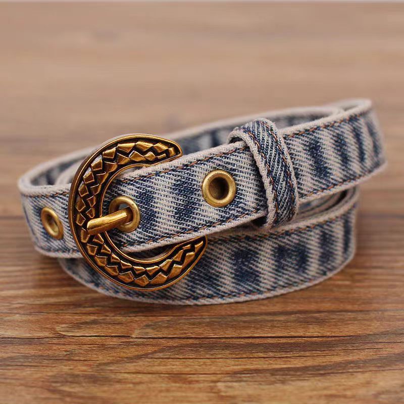 Japanese Brand × Vintage Street pin buckle snake design vintage denim belt 43in Size ONE SIZE - 1 Thumbnail