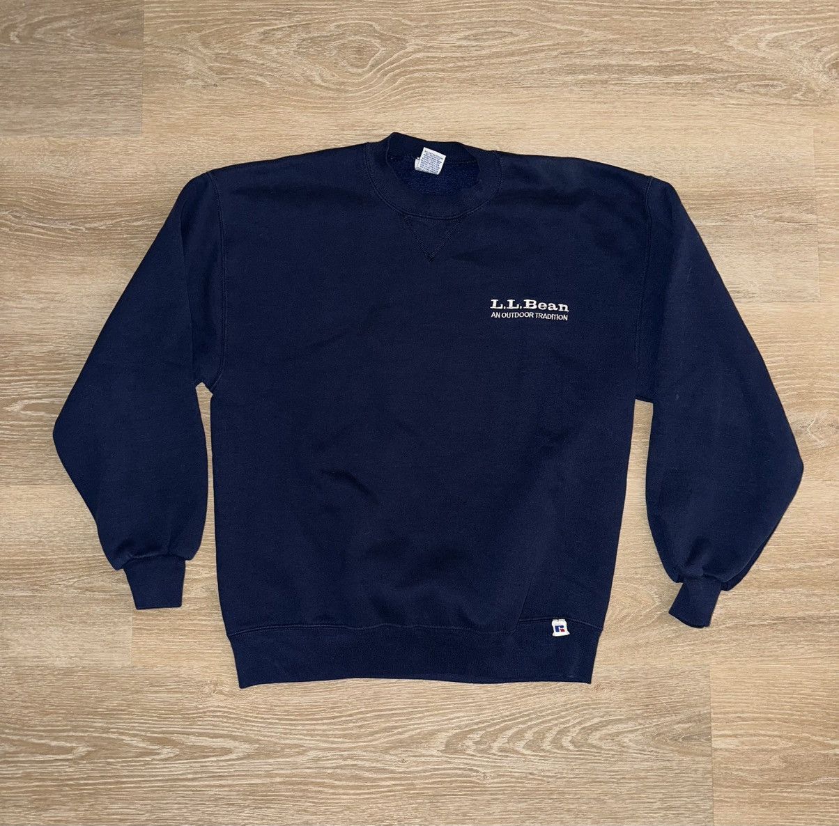 80s 90s LL bean × Russell スウェットシャツ　Black 90s LL Bean script logo russell sweatshirt. Sz large