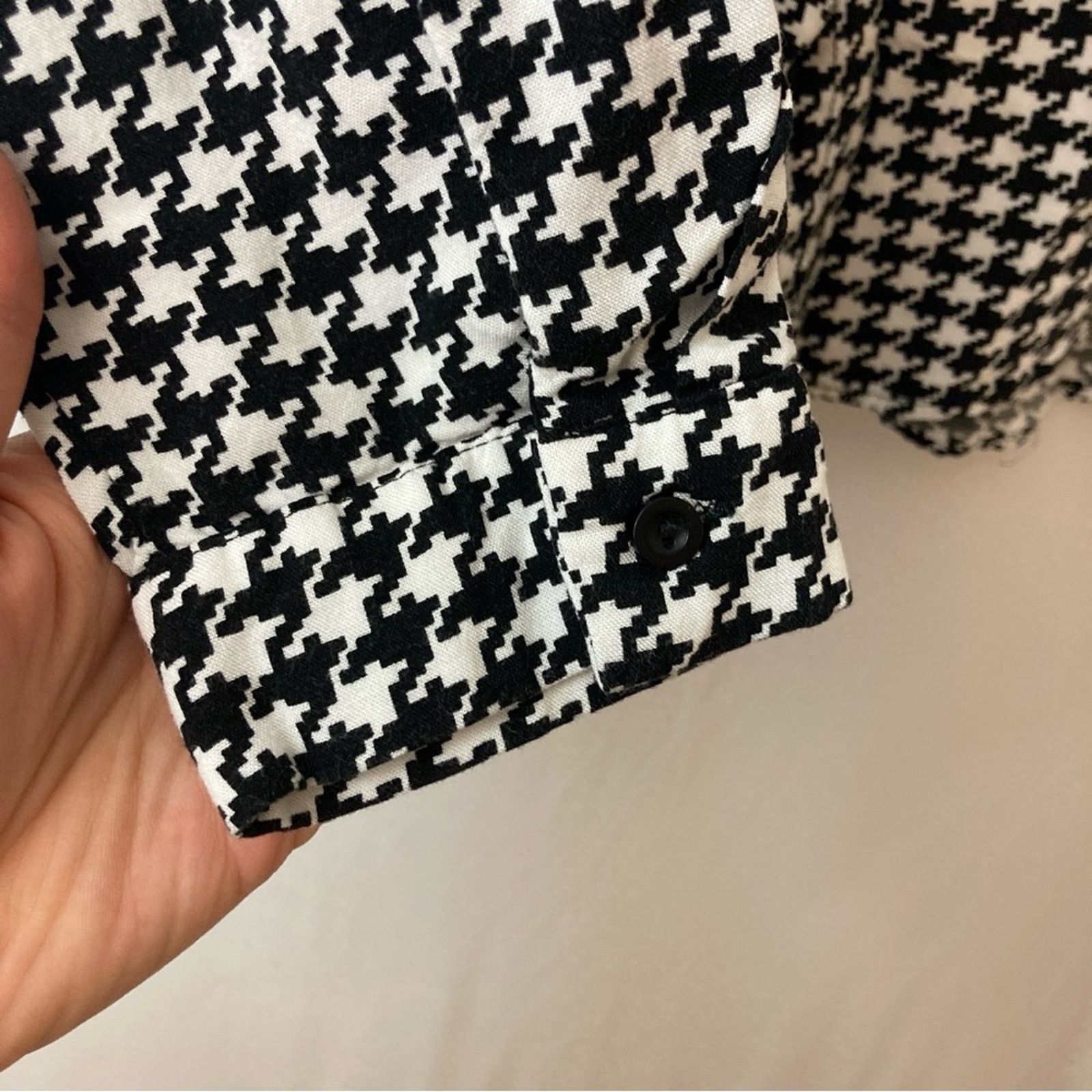 Other Big Dart Retro Black White Houndstooth Plaid Blouse Top Size M / US 6-8 / IT 42-44 - 5 Thumbnail