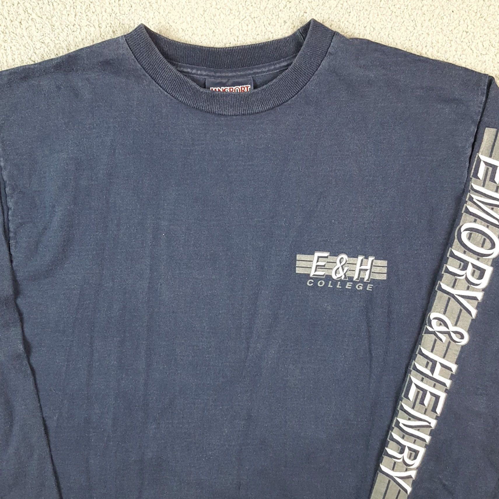 Jansport Vintage 90s Emory & Henry College Long Sleeve T-Shirt Mens Small College Sports Cotton Blue Retro Y2K Size US S / EU 44-46 / 1 - 2 Thumbnail