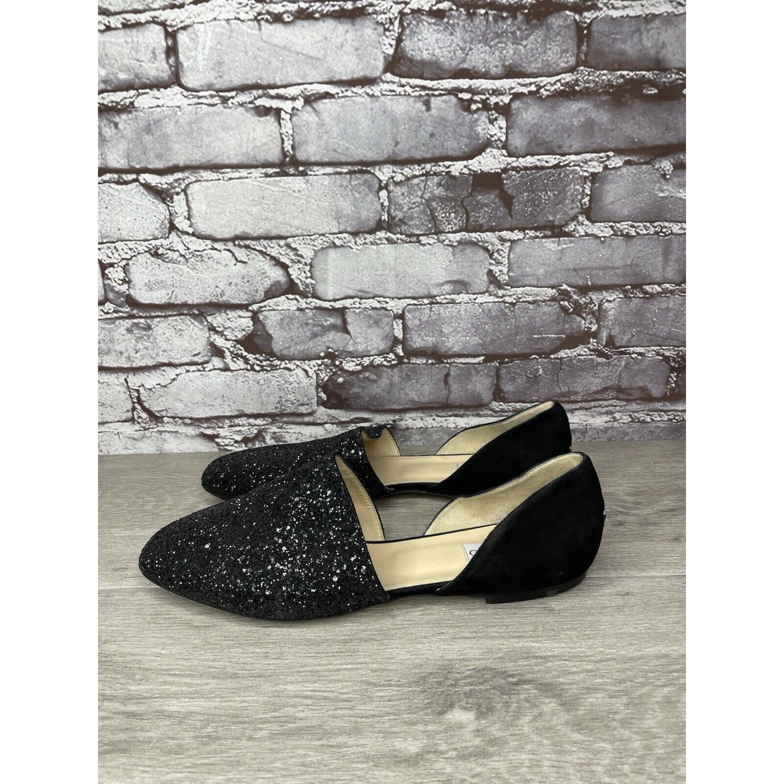 Jimmy Choo Jimmy Choo London Black Suede Leather Sparkle D’ Orsay Flats Size US 11 / IT 41 - 10 Thumbnail