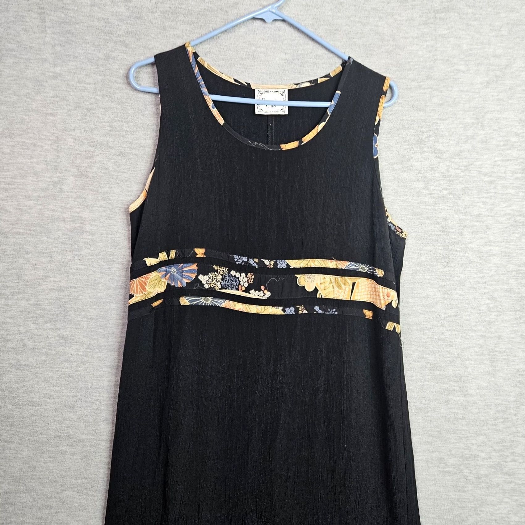 Vintage Dressing Clio Vintage Black Maxi Dress Women's M Sleeveless Floral Trim Round Neck A-Line Long Casual Party/Cocktail Size M / US 6-8 / IT 42-44 - 5 Thumbnail