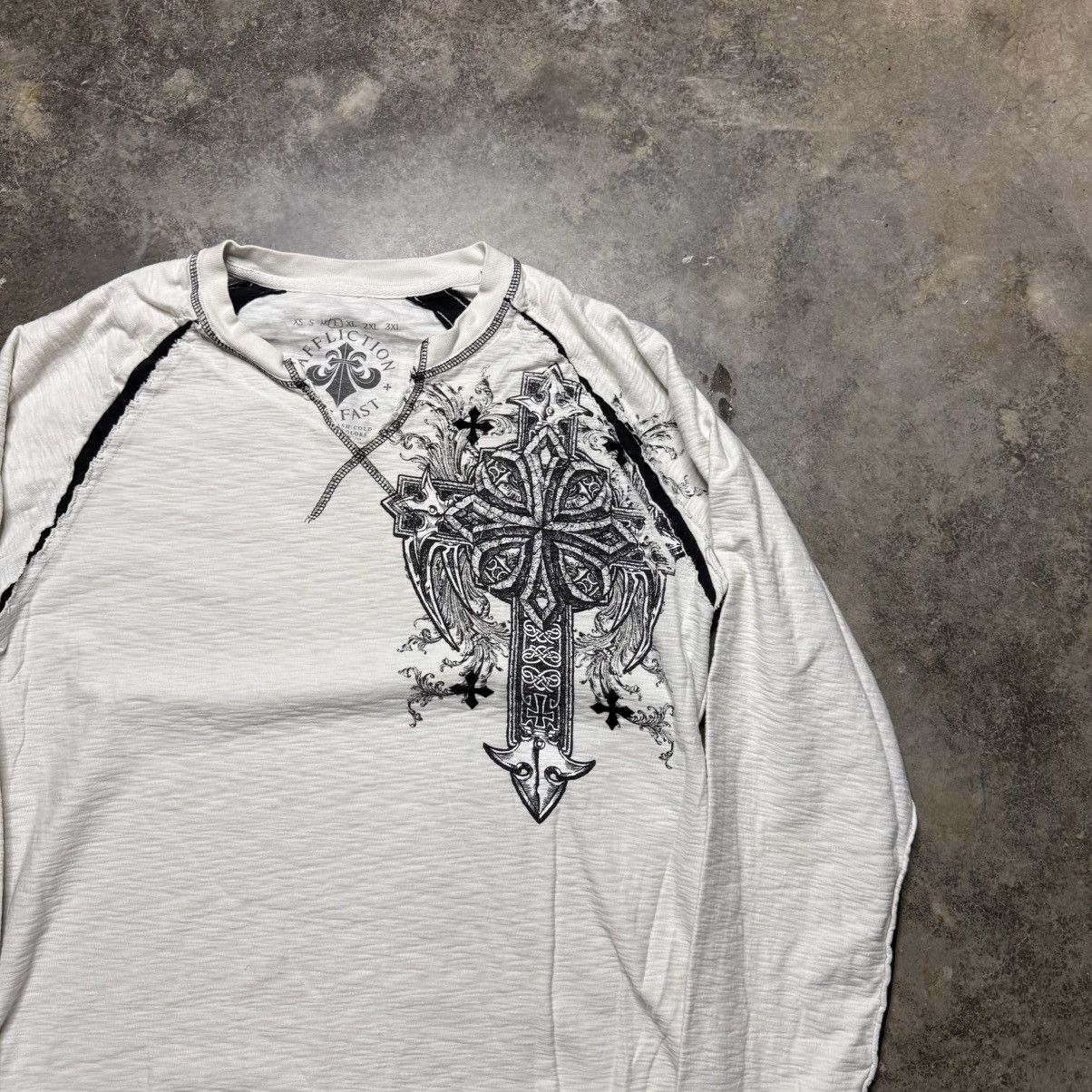 Affliction vintage y2k affliction cross longsleeve thermal knit tshirt Size US L / EU 52-54 / 3 - 6 Thumbnail
