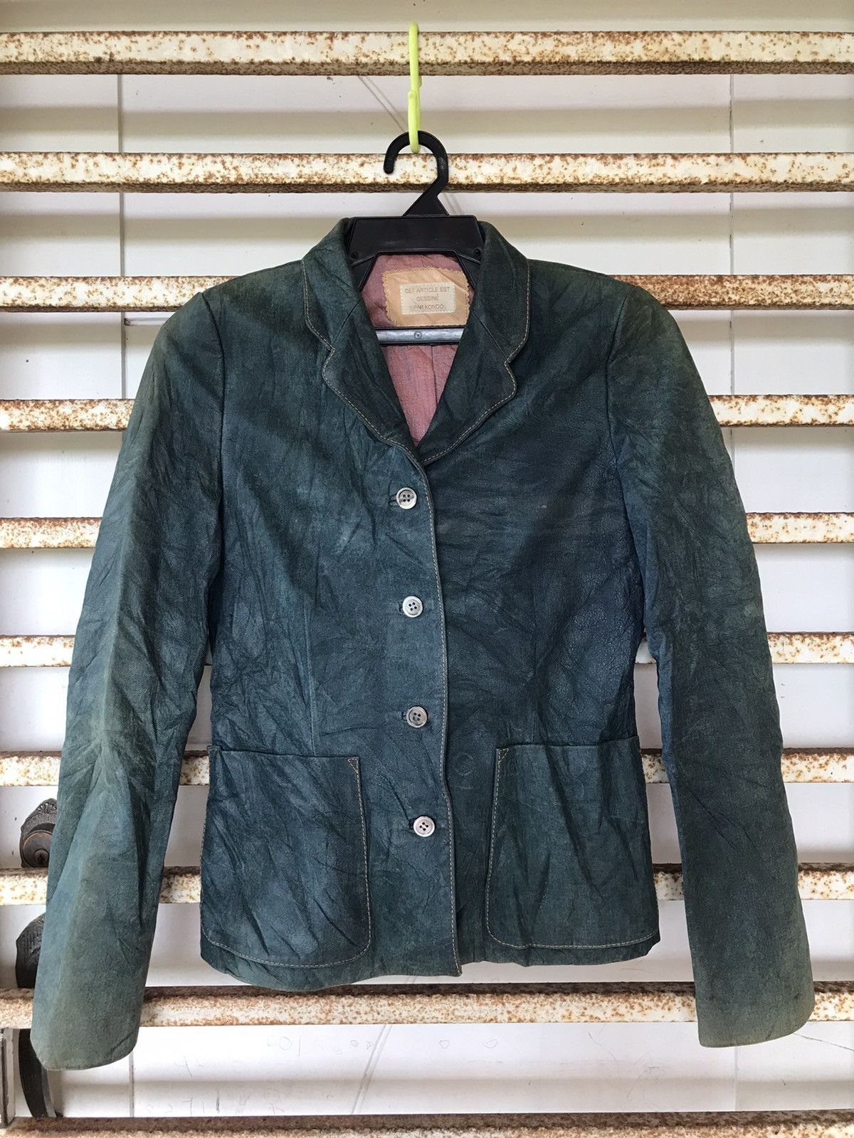 Japanese Brand × Leather Jacket × Vintage CET ARTICLE EST DESSINÉ PAR KONDO  Leather Jacket Green | Grailed