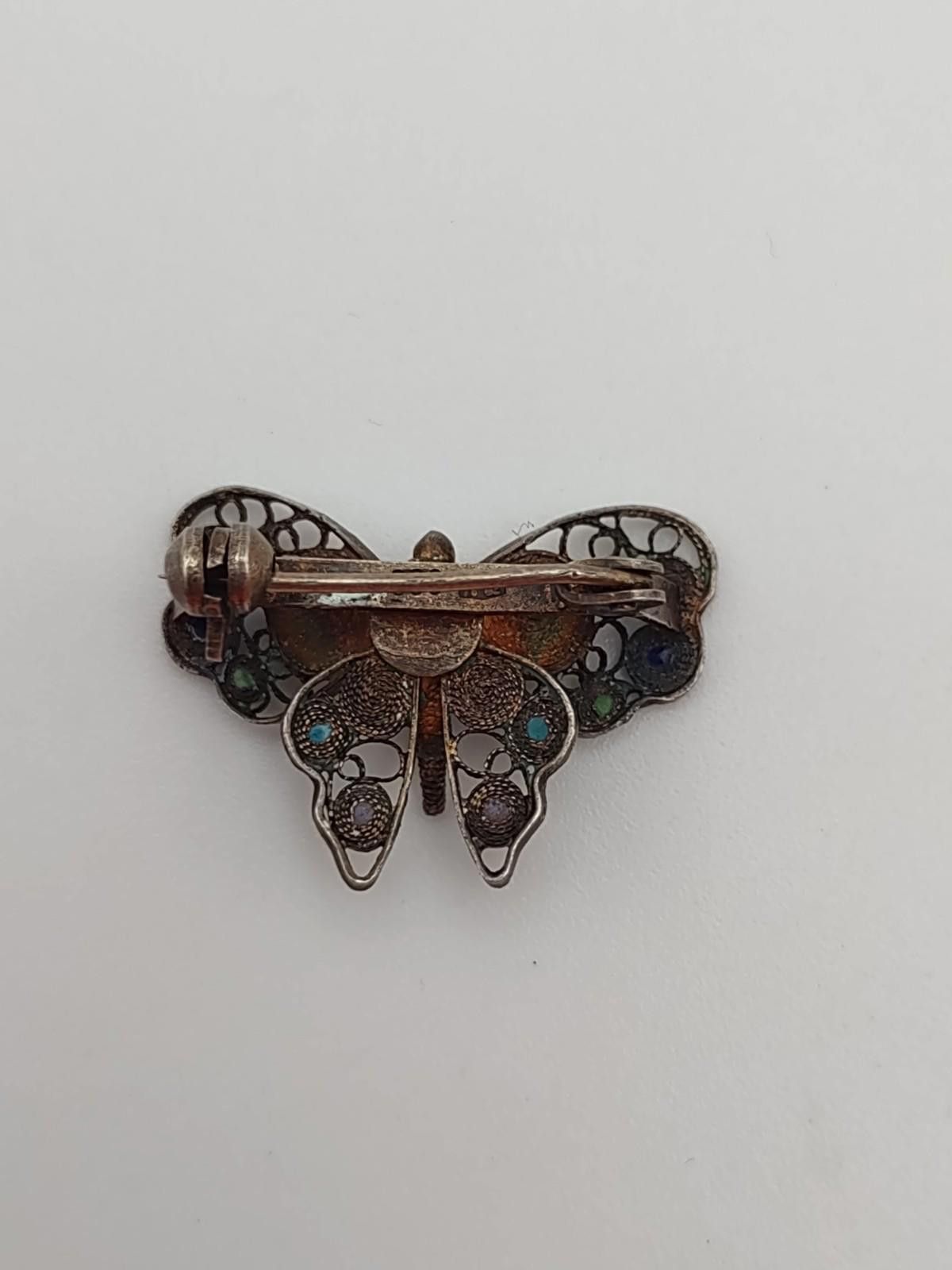 The Unbranded Brand Antique 800 Silver Filigree Enamel Butterfly Brooch Pin 2.7g Size ONE SIZE - 2 Thumbnail