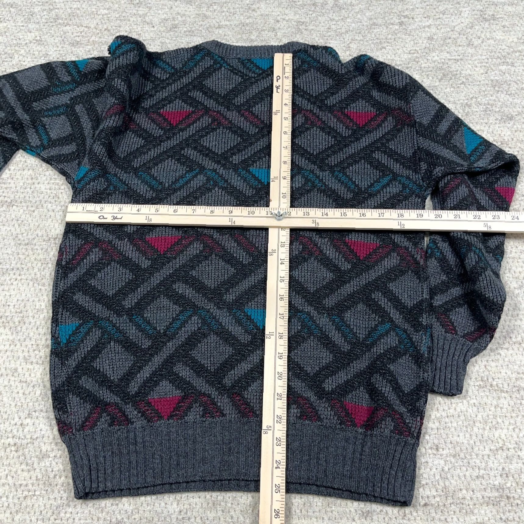 Vintage VINTAGE Ruffian Sweater Men M Gray Geometric Acrylic Knit 80s 90s USA Cosby Grandpa Pullover Crew Neck Mens Size US M / EU 48-50 / 2 - 6 Thumbnail