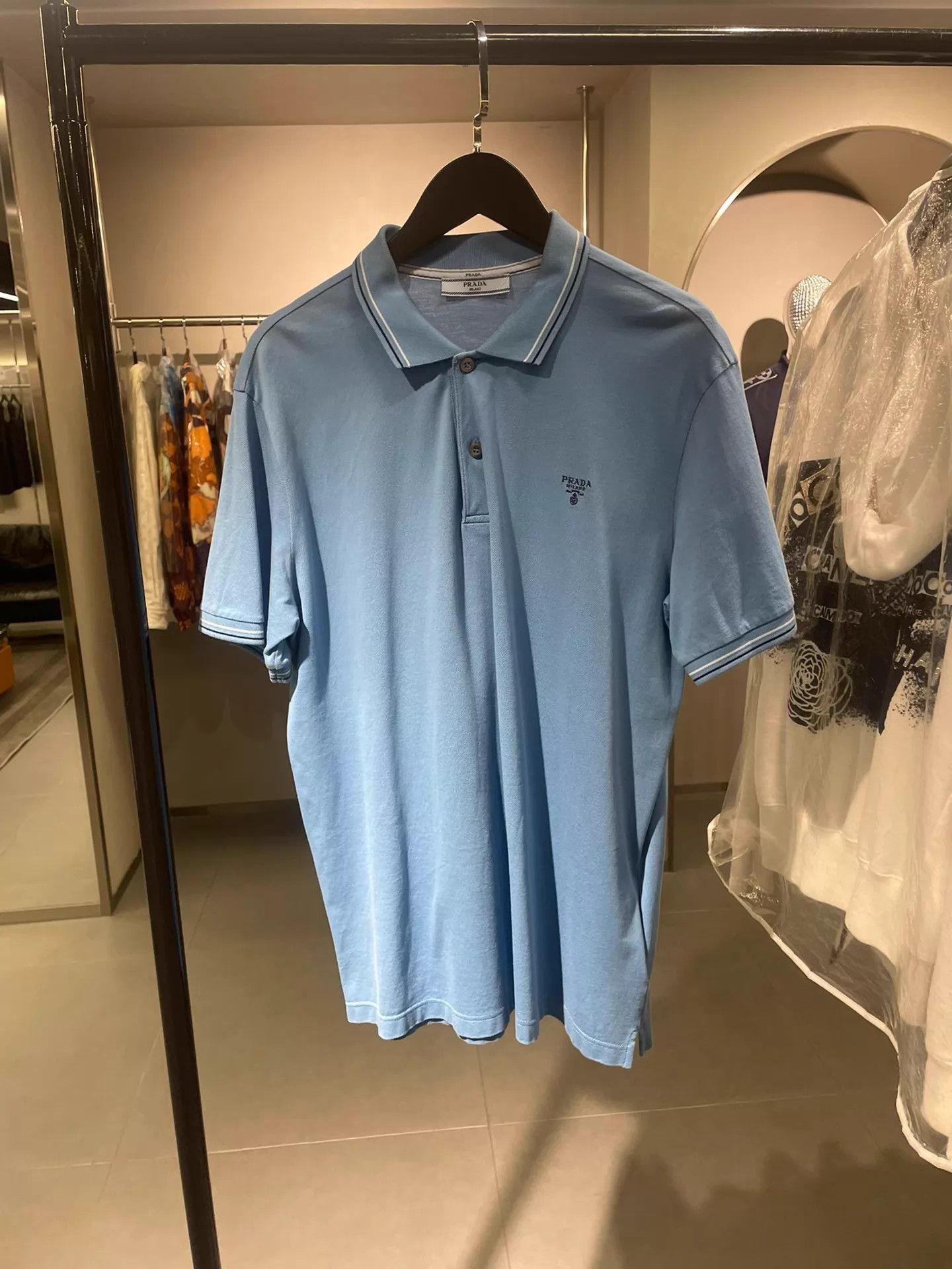 Prada PRADA Blue Knit Short Sleeve Polo Shirt XL Like New Size US XL / EU 56 / 4 - 1 Thumbnail