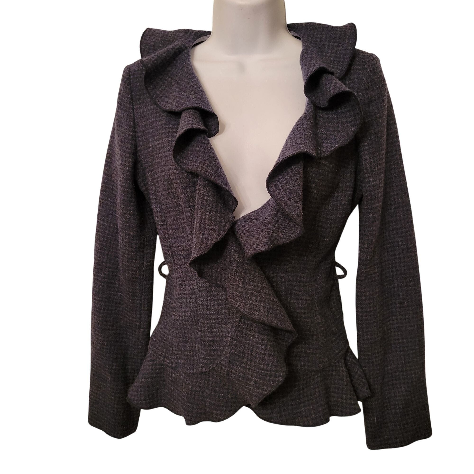 Armani Armani Jeans 0 Blue Gray Tweed Ruffle Wool Fitted Blazer Jac Size XS / US 0-2 / IT 36-38 - 1 Thumbnail