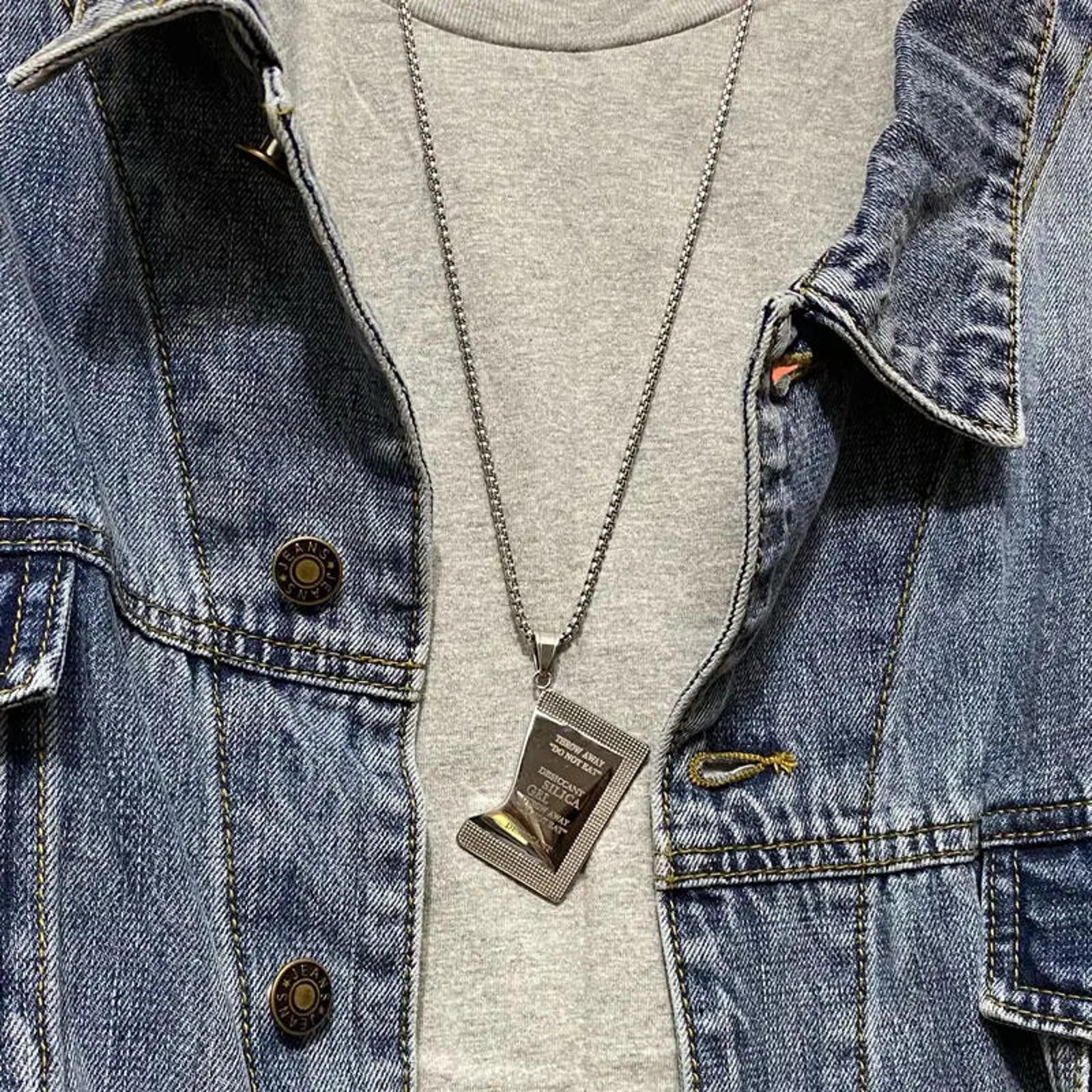 Jewelry Titanium Steel Silica Gel Necklace - Unique Pendant in Silver, Men's