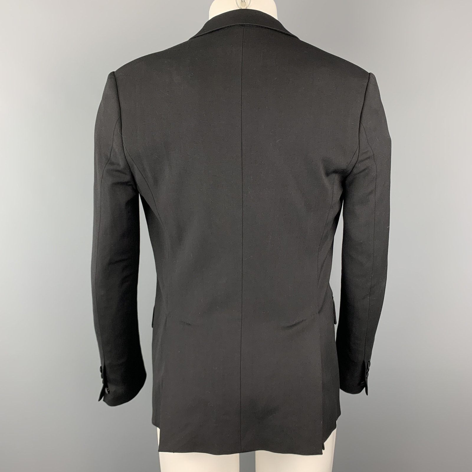 Dsquared2 Size 40 Black Wool Blend Satin Peak Lapel Tuxedo Jacket Size 40R - 4 Thumbnail