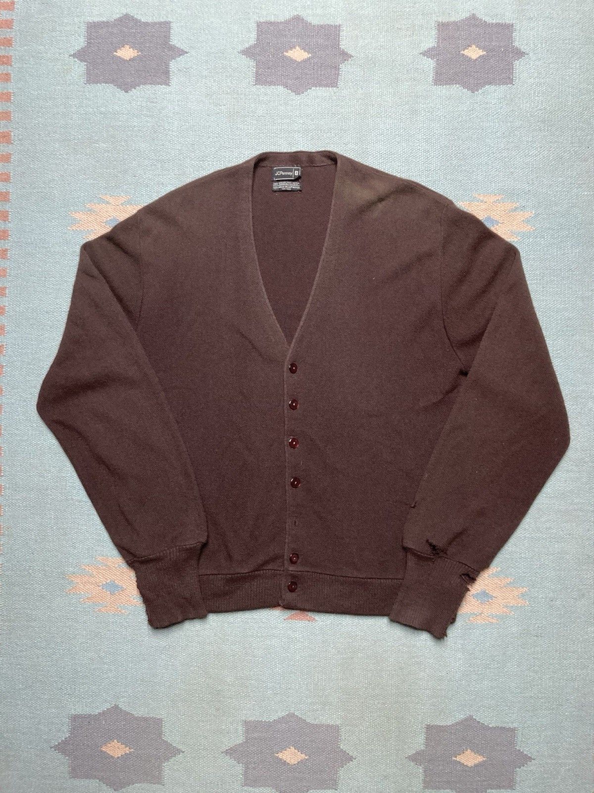 Vintage 80s JCPenney cardigan sweater acrylic knit distressed L/XL Size US XL / EU 56 / 4 - 1 Thumbnail