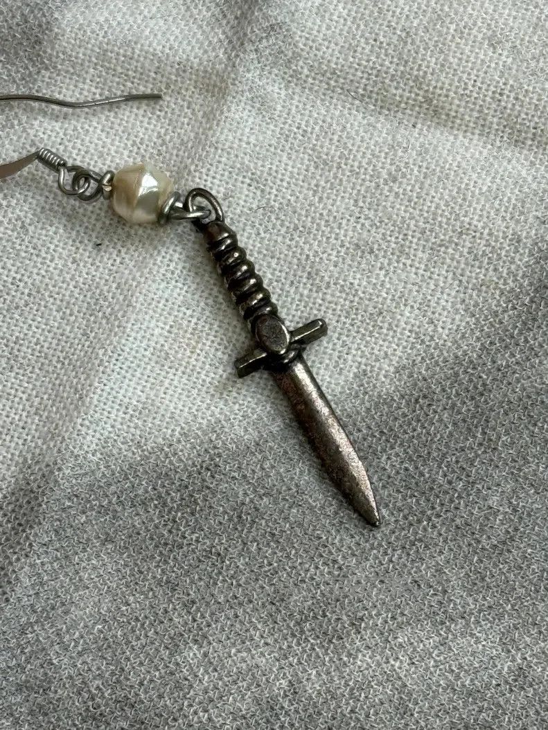 Dries Van Noten Sword Pearl Stud Earrings