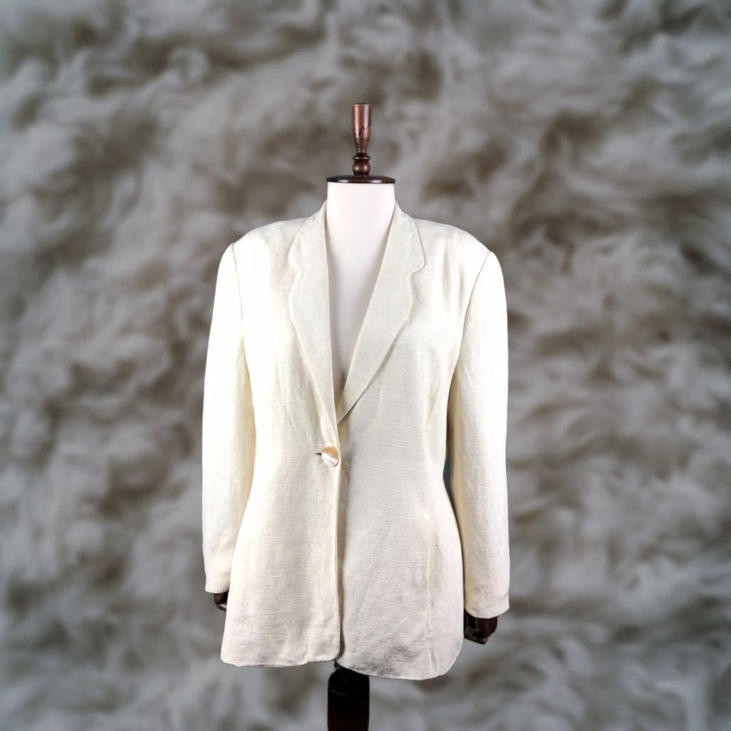 Vintage Laurèl Blazer Women 42 Ivory Viscose Rayon One Button Closure On-Seam Pockets Classic Size M / US 6-8 / IT 42-44 - 1 Thumbnail