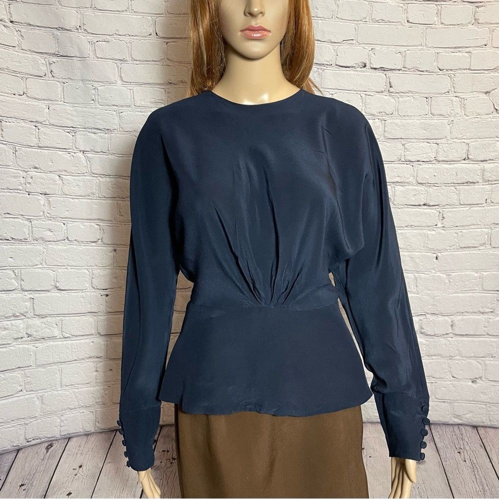Ellen Tracy Linda Allard for Ellen Tracy Silk Navy Blue Ling Sleeve Blo Size M / US 6-8 / IT 42-44 - 1 Thumbnail