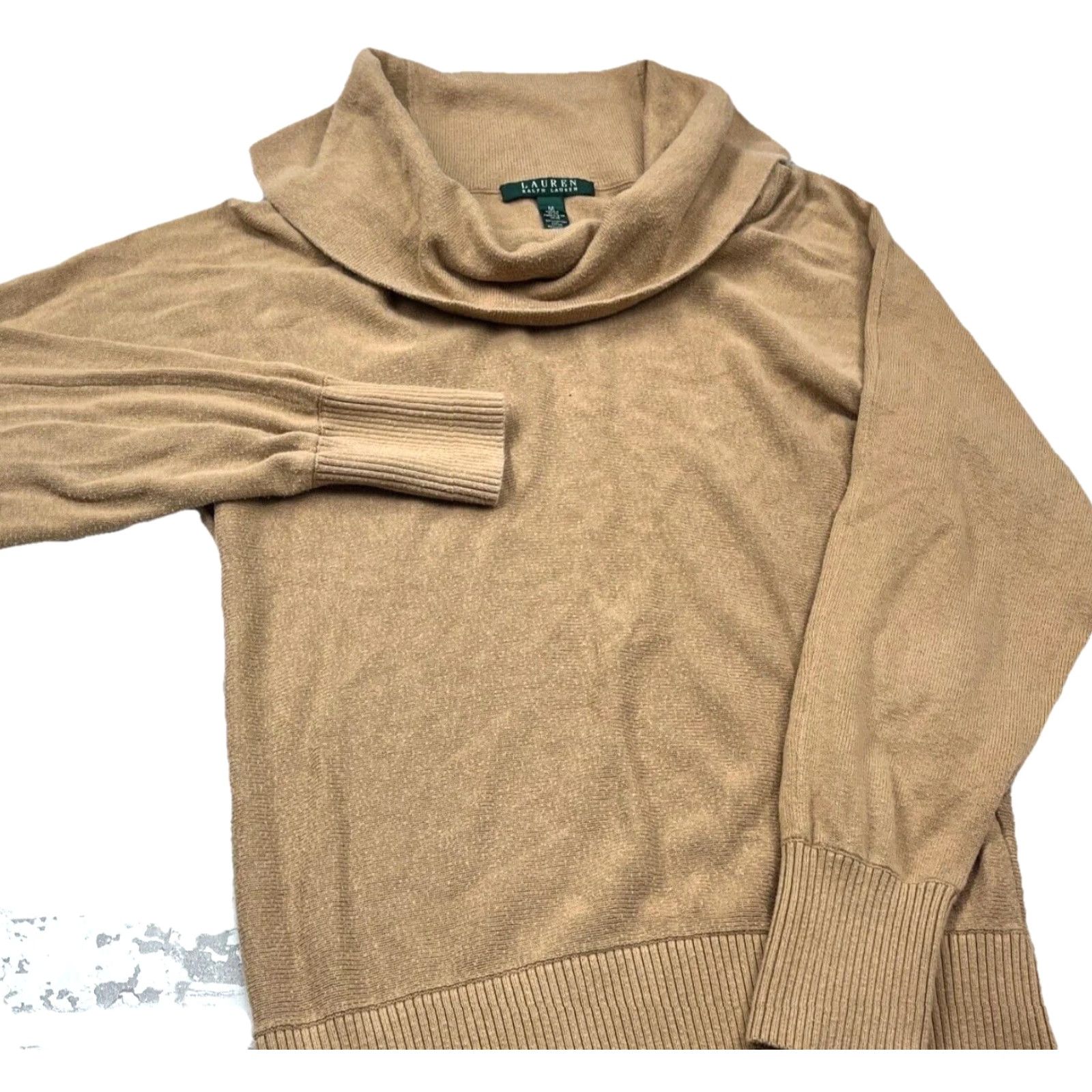 Ralph Lauren Lauren Ralph Lauren Sweater Women Medium Brown Shawl Neck Cable-Knit Lightweight LRL Tan All Seasons 3-4-5-Digit Logo Mens Womens Girls Boys Size M / US 6-8 / IT 42-44 - 5 Thumbnail