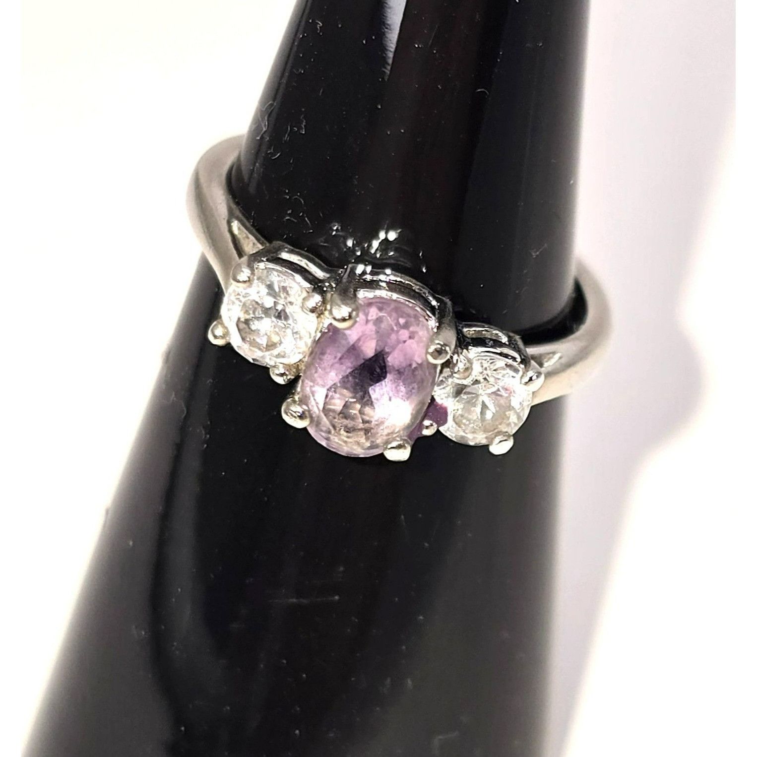 Other Amethyst & White Topaz Sterling Silver Ring Size 5.75 Elegan Size ONE SIZE - 6 Thumbnail