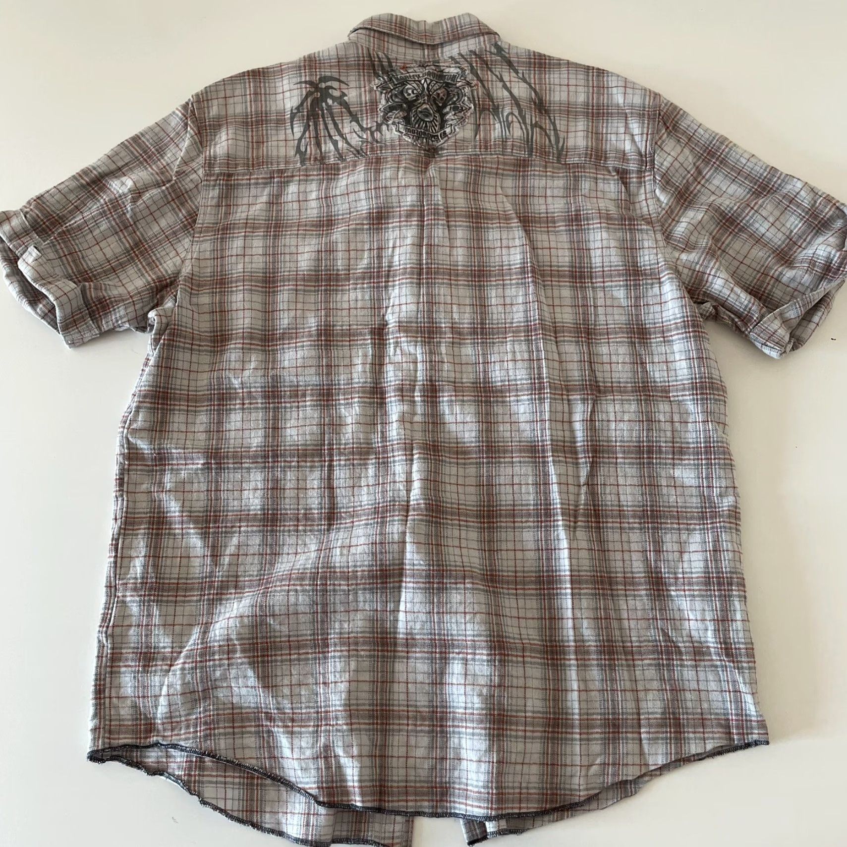 Harley Davidson Harley-Davidson Short Sleeve Plaid Flannel Button-Up Shirt Mens L Beige Gray Size US L / EU 52-54 / 3 - 6 Thumbnail