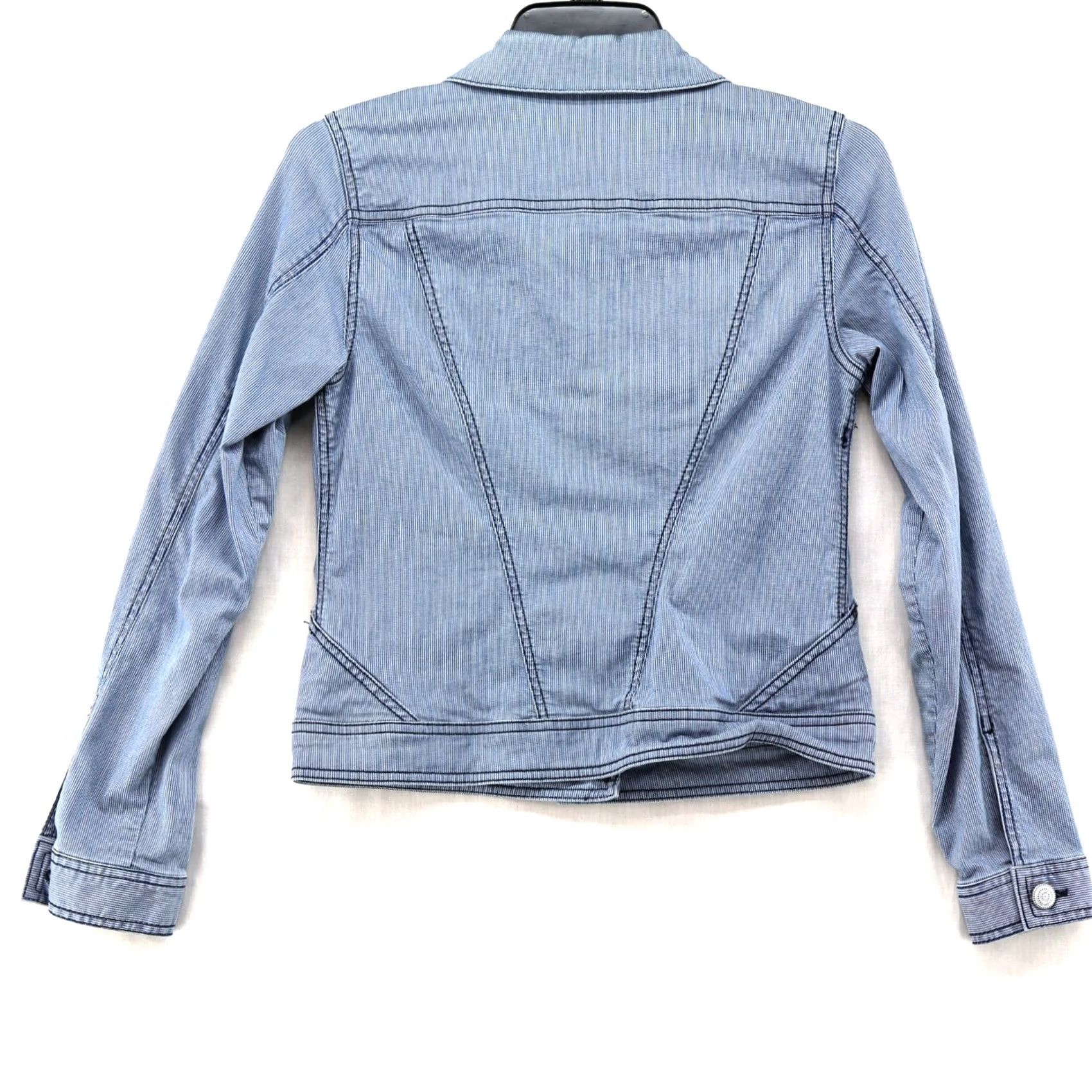 Vintage CAbi Stretch Trucker Jacket Womens XS Blue & White Striped Decorative Buttons Size XS / US 0-2 / IT 36-38 - 3 Thumbnail