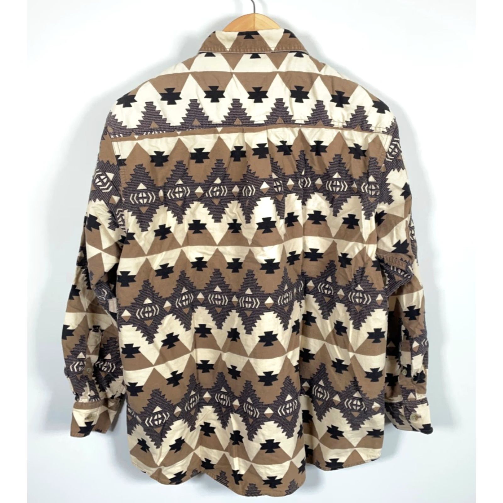 Vintage VINTAGE M.E. Sport Shirt Geometric 90s Aztec Southwestern Button-Up Cotton Flannel XL Mens Beige Brown Size US XL / EU 56 / 4 - 2 Thumbnail