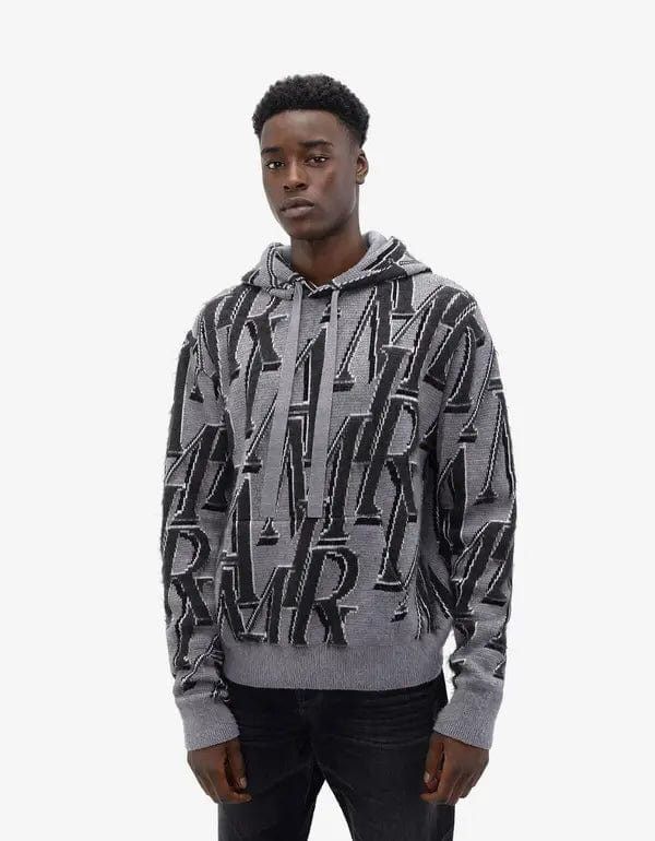 Amiri Amiri Grey Repeat Logo Merino Wool Hoodie Size US L / EU 52-54 / 3 - 3 Thumbnail