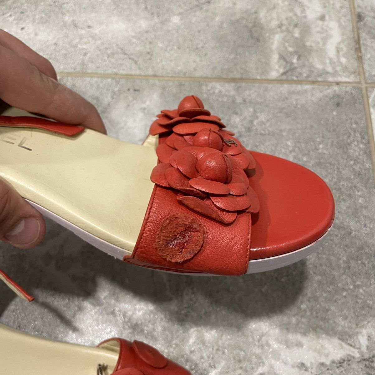 Chanel Chanel Orange rad Leather Camellia Ankle Strap Sandals slip Size US 9 / IT 39 - 7 Thumbnail