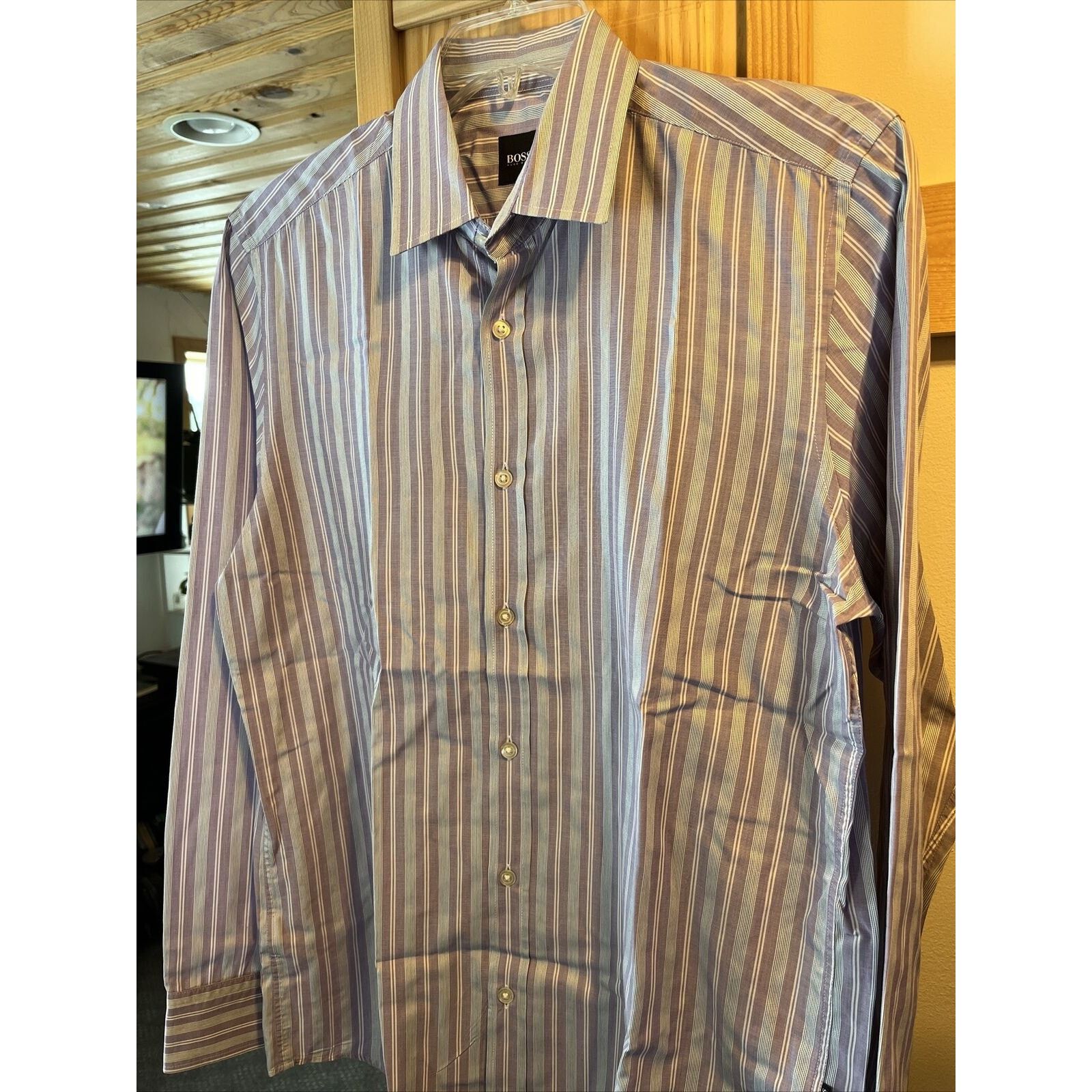 Hugo Boss Hugo Boss Men’s L Purple Striped LS Button Down Cotton Shirt Size US L / EU 52-54 / 3 - 7 Thumbnail