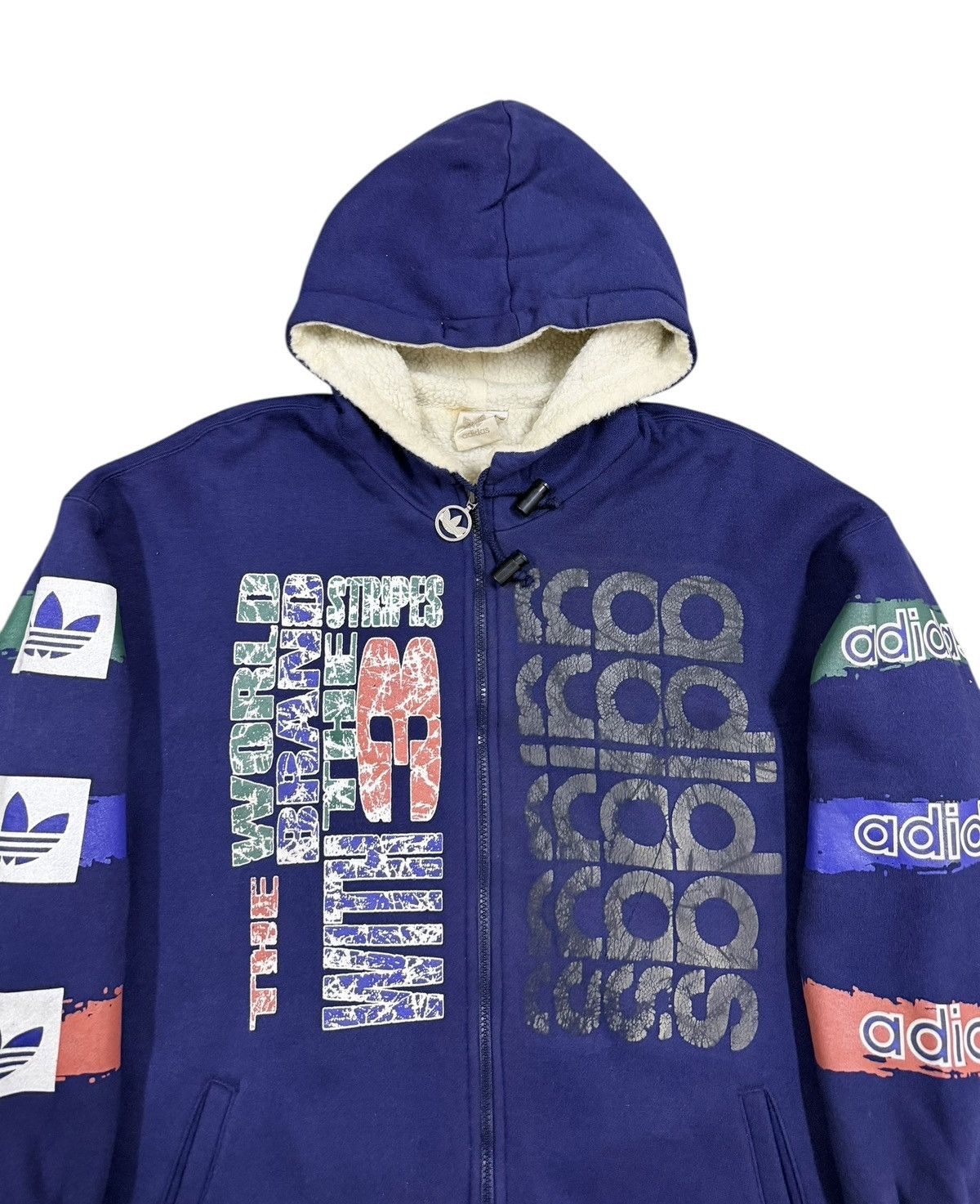 Adidas Vtg🌟Adidas Big Logo Sherpa Inner Hoodies Zipper Jacket Size US M / EU 48-50 / 2 - 4 Thumbnail