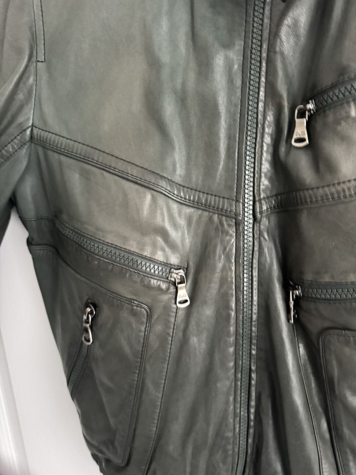 Dolce & Gabbana Dolce Gabbana Vintage Zip Leather Jacket Lambskin Green Sz50 Size US M / EU 48-50 / 2 - 2 Thumbnail