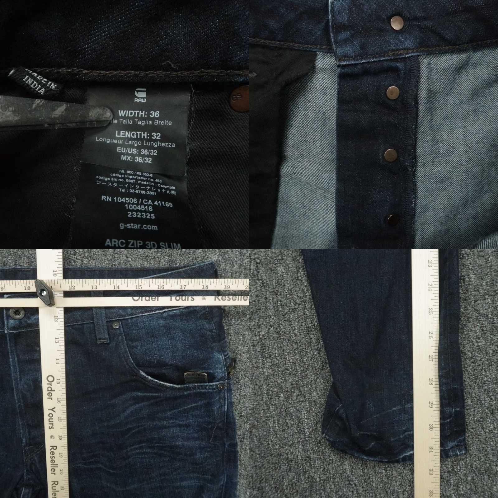 G-Star G Star Jeans Mens 36x32 Arc Slim 5-Pocket Denim Button Fly Blue - 3D Straight Fit, Regular, 36 Waist, 32 Inseam, Cotton, Vintage No, G-Star Arc Size US 36 / EU 52 - 8 Thumbnail