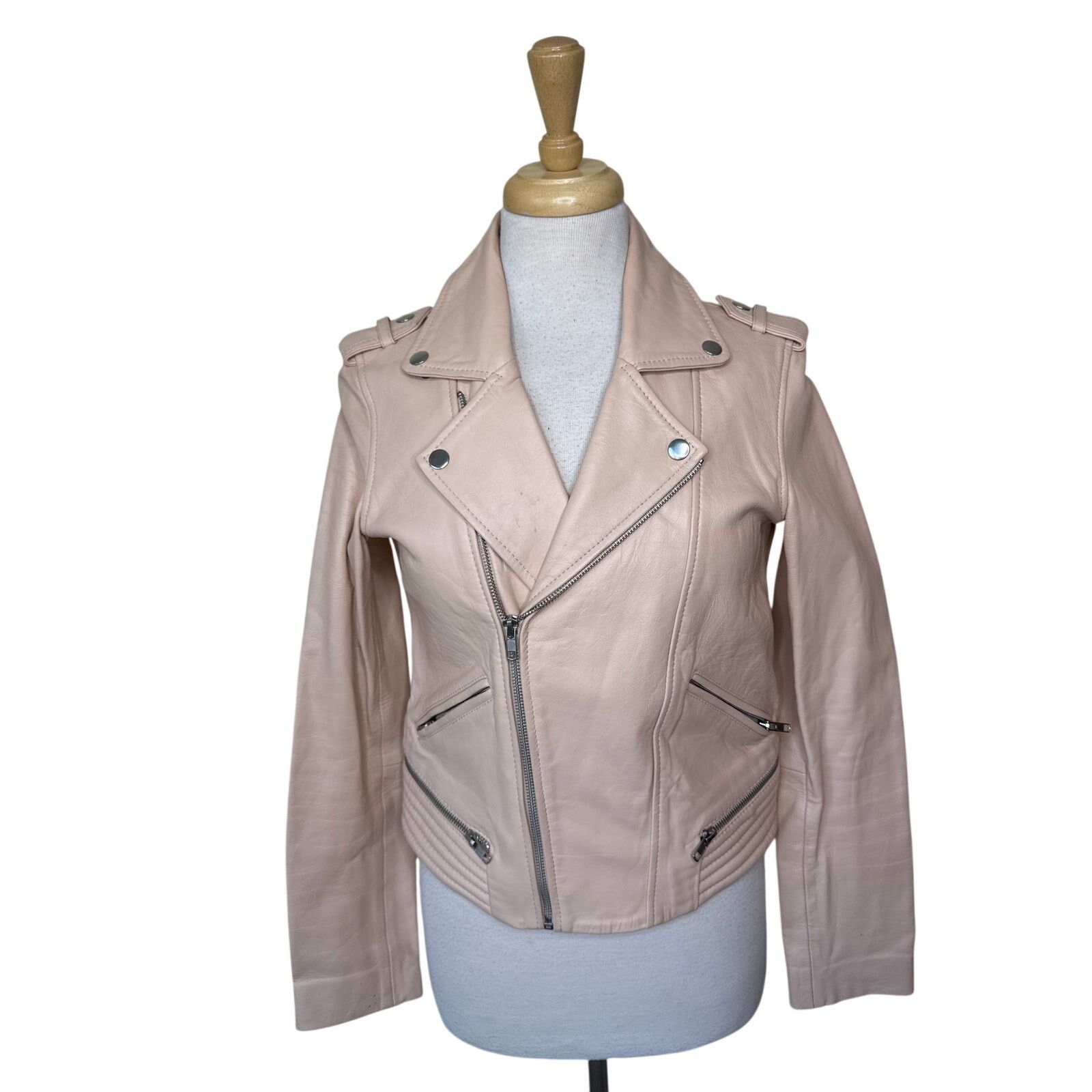 Maje MAJE Leather Moto Jacket Blush Pink Size 40/ Large Size L / US 10 / IT 46 - 1 Thumbnail