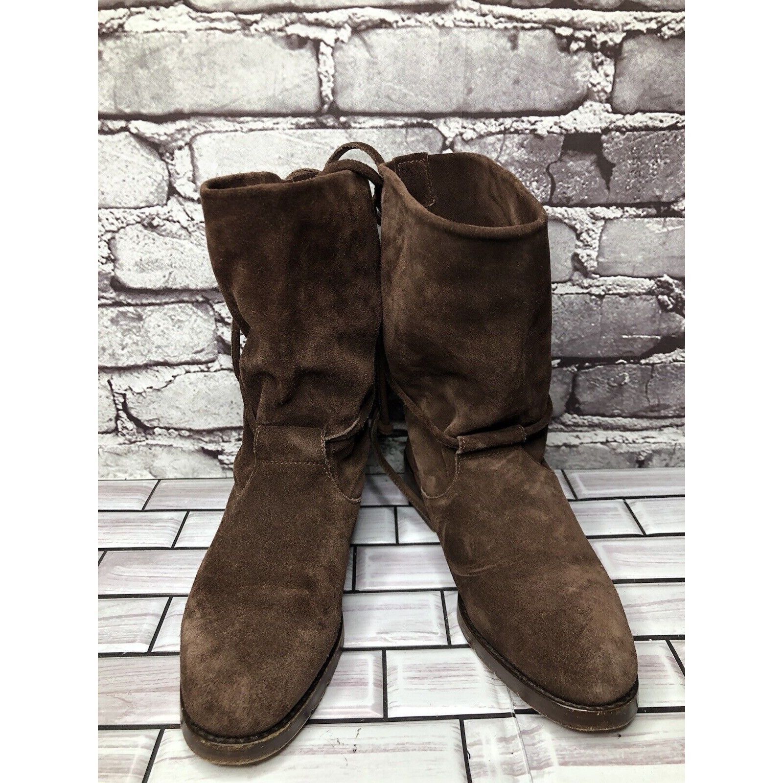 Other Joan & David Brown Suede Leather Back Lace Up Heels Boots Wo Size US 6 / IT 36 - 2 Thumbnail