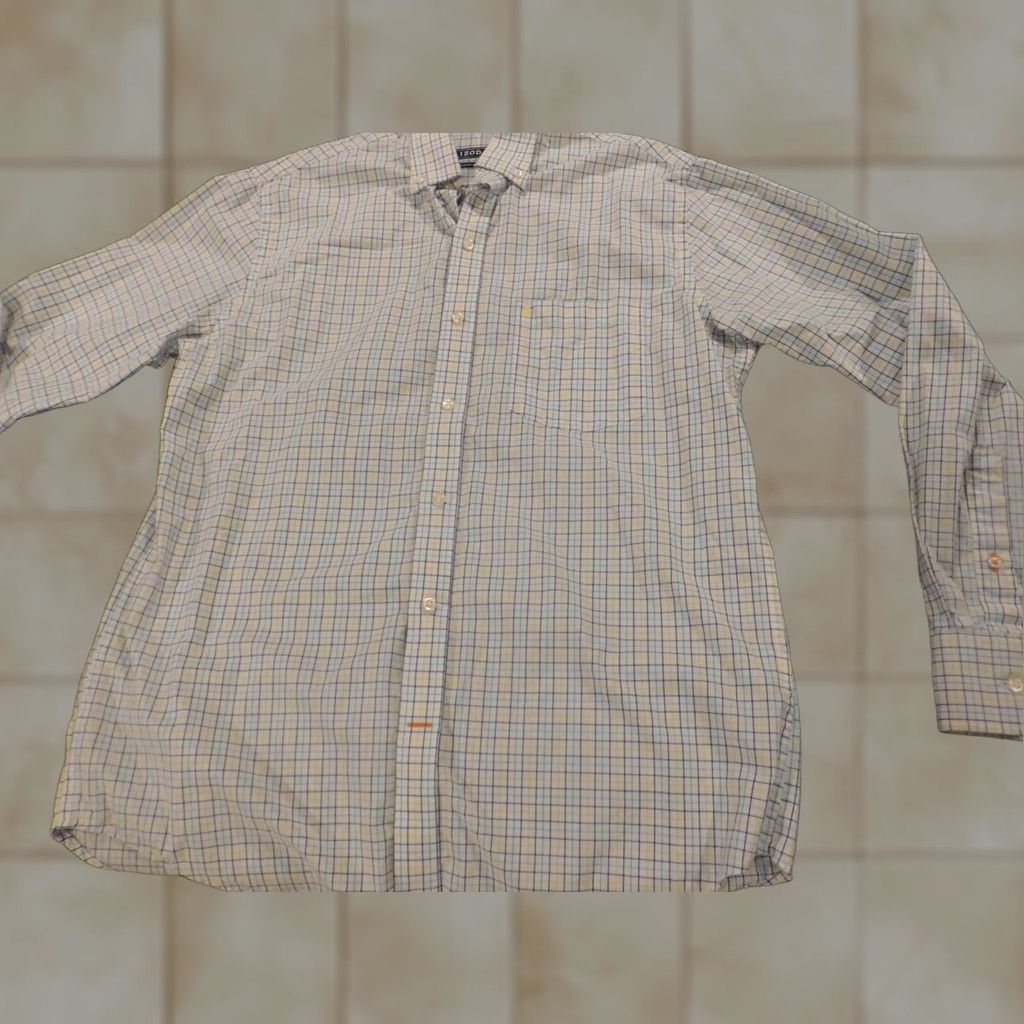 Izod IZOD Shirt Button-Up Plaid White Mens M Long Sleeve Collared Classic Fit Premium Knit Cotton Size US M / EU 48-50 / 2 - 1 Thumbnail