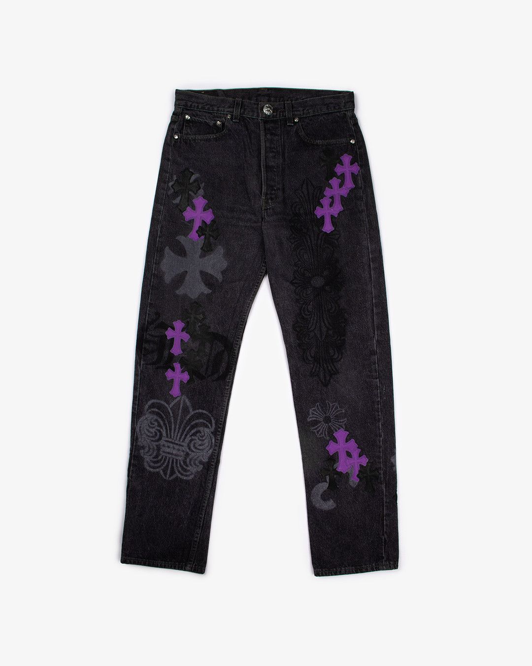 image of Chrome Hearts Mixed Purple Cross Patch Stencil Denim in Black, Men's (Size 32)