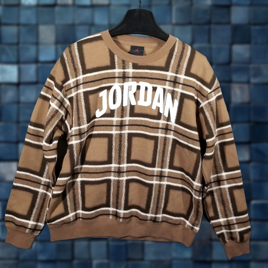Jordan Brand VINTAGE Jordan Crewneck Sweatshirt Women's S Pullover Fleece Brown Plaid 90s Basketball Size S / US 4 / IT 40 - 1 Thumbnail