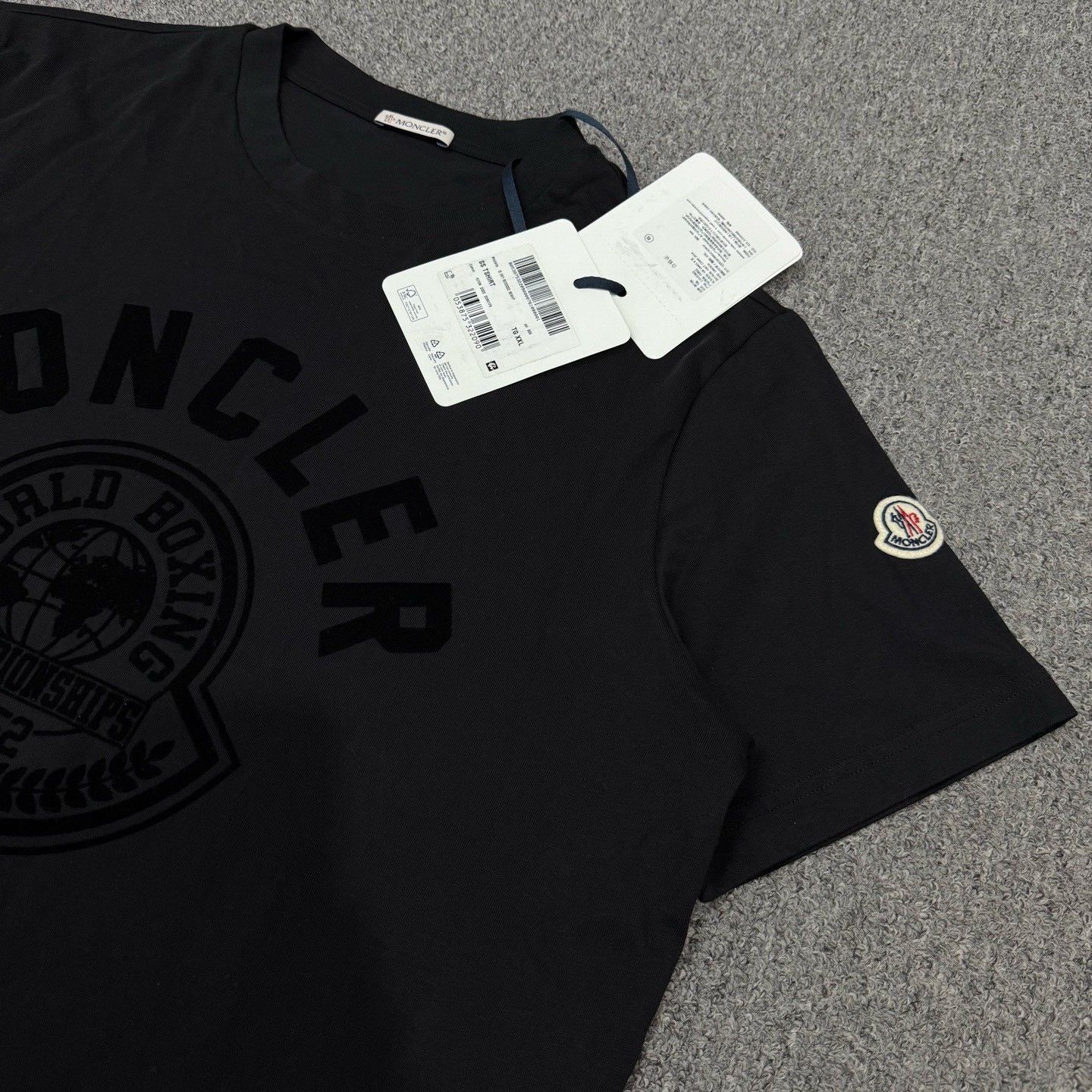 Moncler Moncler Black Flocked Logo T-Shirt Size US XXL / EU 58 / 5 - 3 Thumbnail