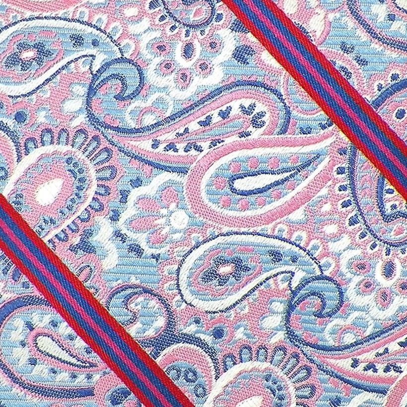 Paul Fredrick Tie Silk Woven 7-Fold Paisley Stripe Pink Blue Navy Italy Mens, Men's — image 2 of 3